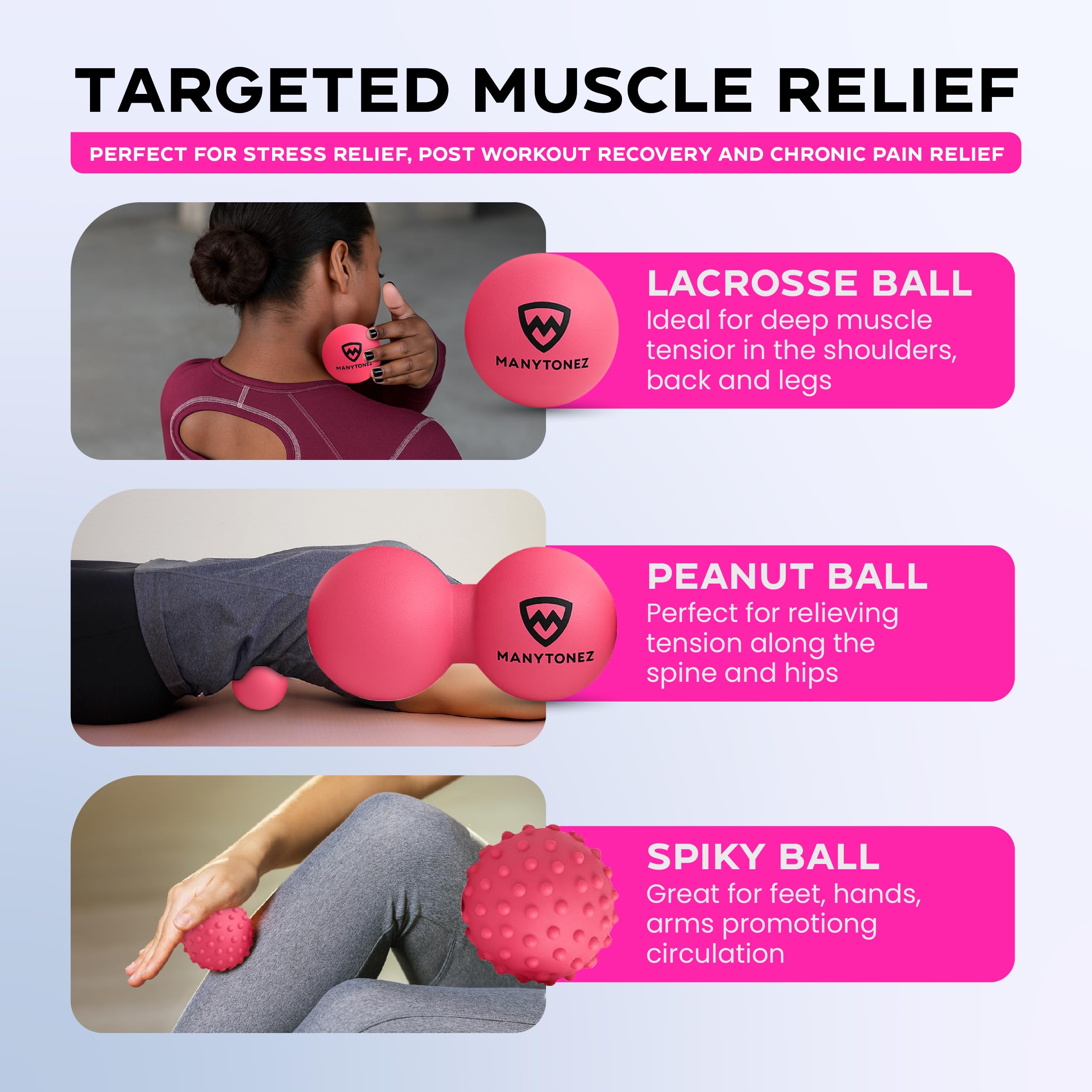 Juego de bolas de masaje, lacrosse, puntiagudas, bolas de cacahuete, para punto de activación, terapia física, liberación miofascial, punto de presión del tejido profundo, de espalda, pies y