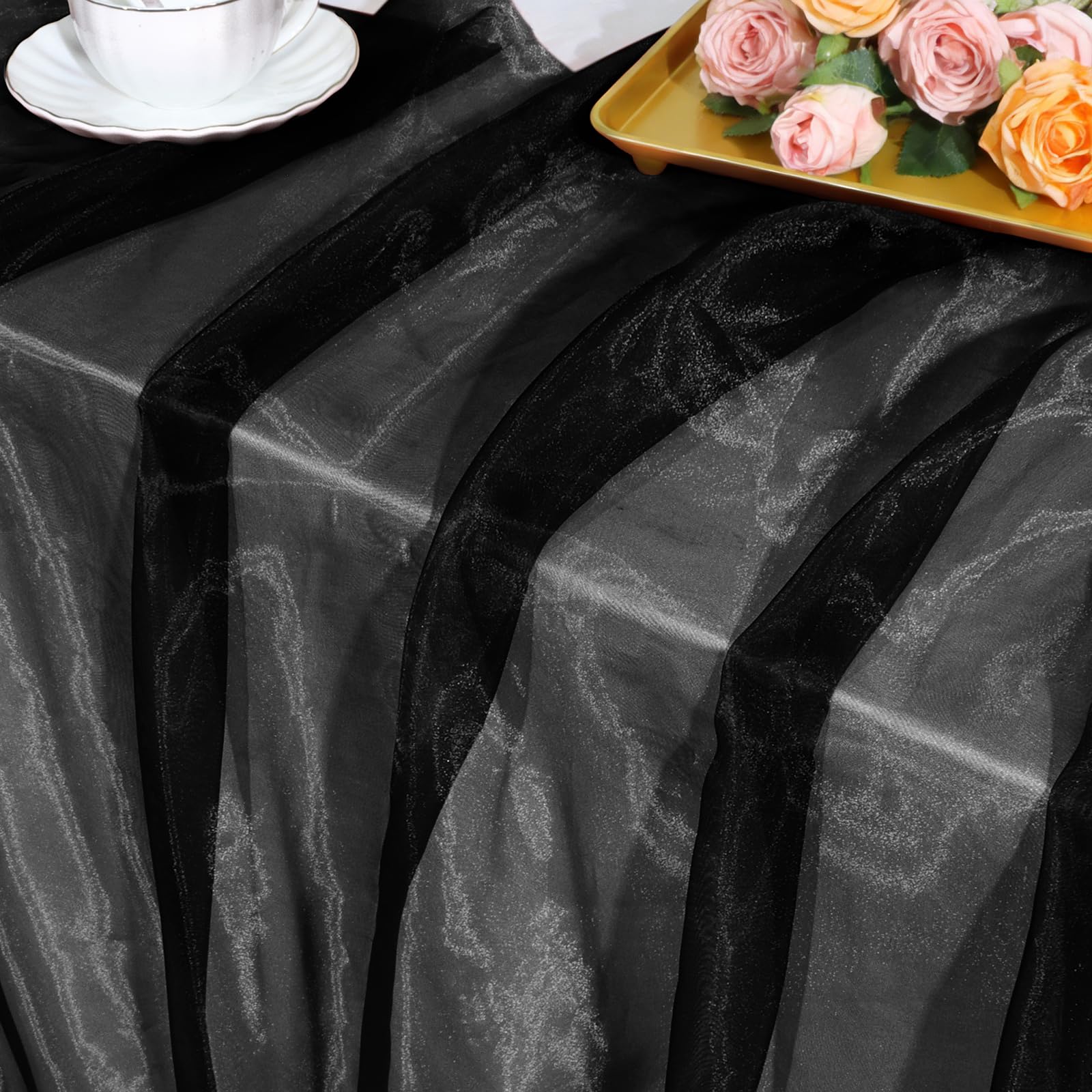 Black Organza Fabric by The Yard, 60 Inch Wide 1 Yard Silk Sheer Organza Fabric Bridal Sheer Tulle Fabrics Roll for Wedding Decorations, Bridal Dress Overlay, Party Backdrop, Curtains - 4