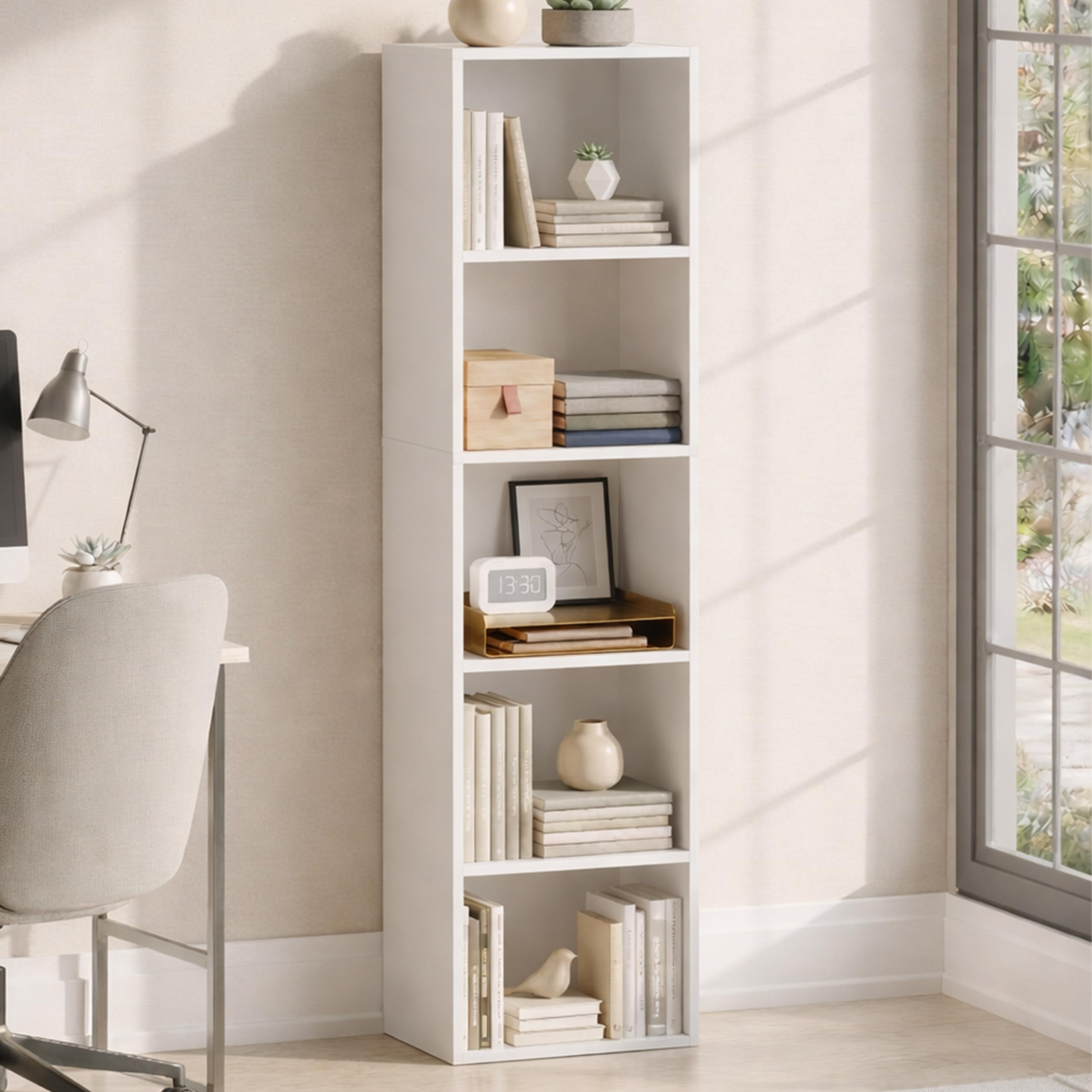 Vida Designs Librería Oxford con Forma de Cubo de 5 Niveles, estantería de Madera Blanca, Unidad de Almacenamiento para Muebles de Oficina y Sala de Estar