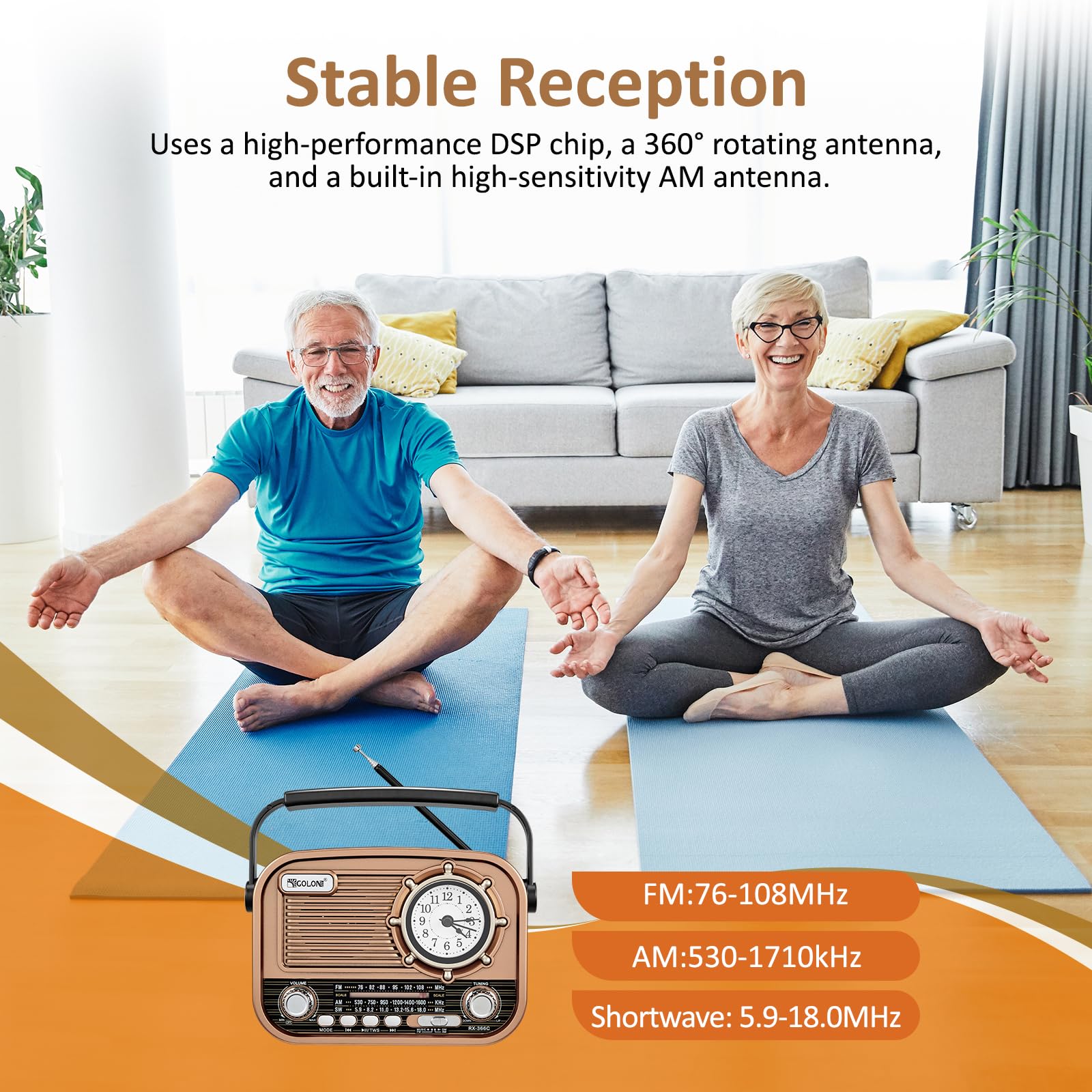 Gelielim Radios portátil AM FM SW, altavoz Bluetooth de radio vintage con sonido cristalino, funciona con batería recargable,