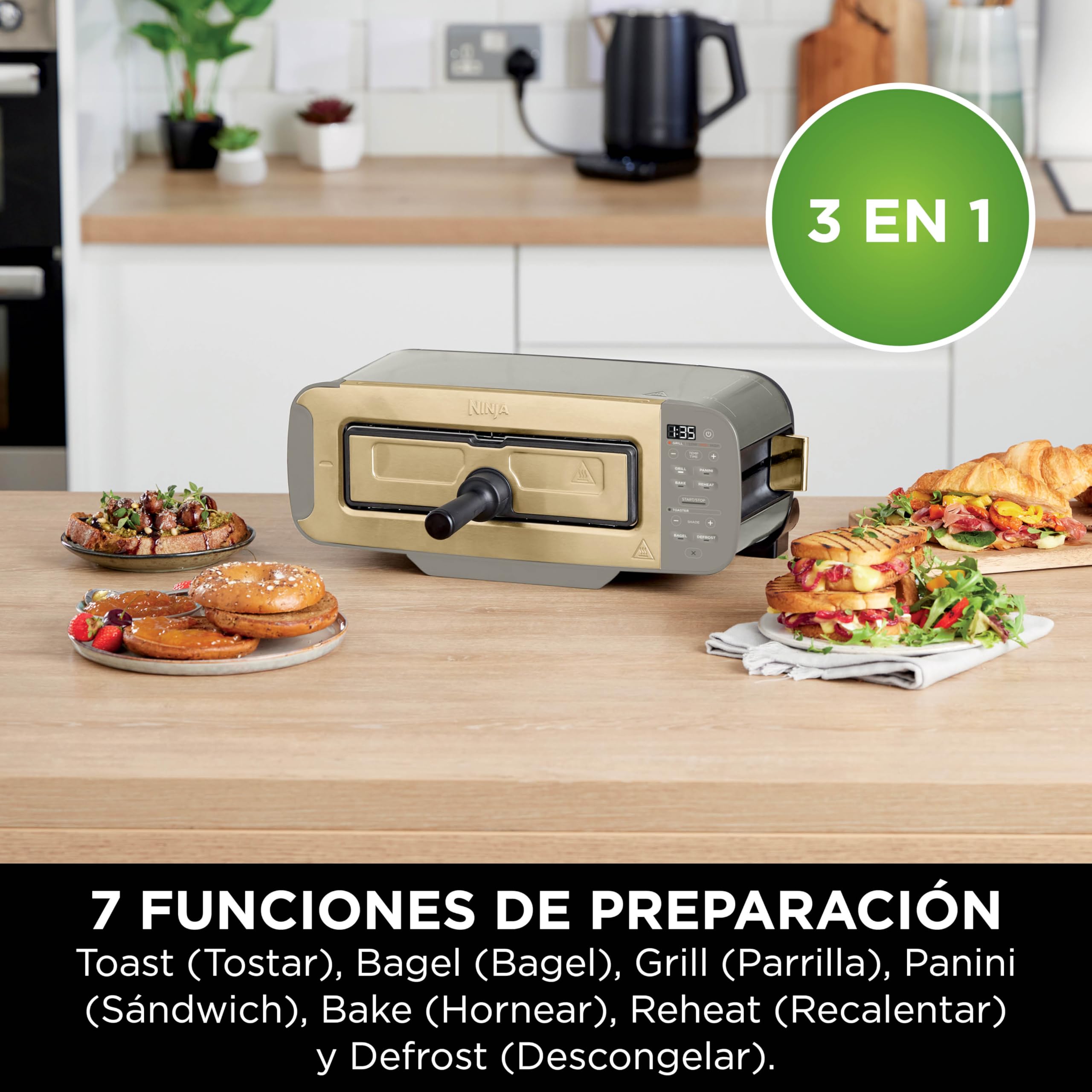 Ninja Foodi Tostadora, Parrilla y Sandwichera 3 en 1, ST202EUSTGD