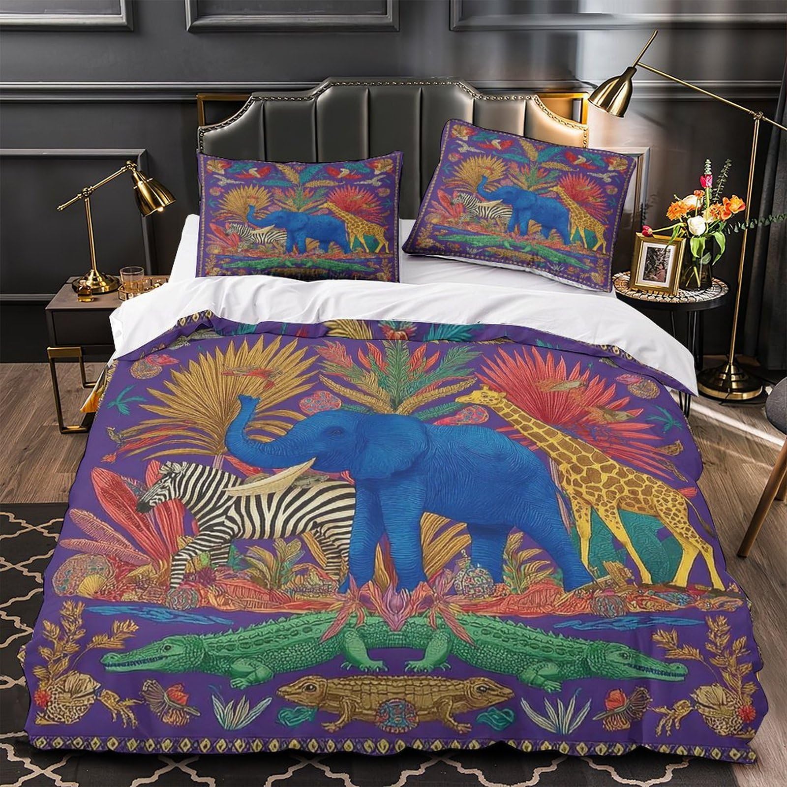 Housse de couette jungle 3D Super King 260x220 cm en microfibre avec 2 taies d'oreiller pour enfant