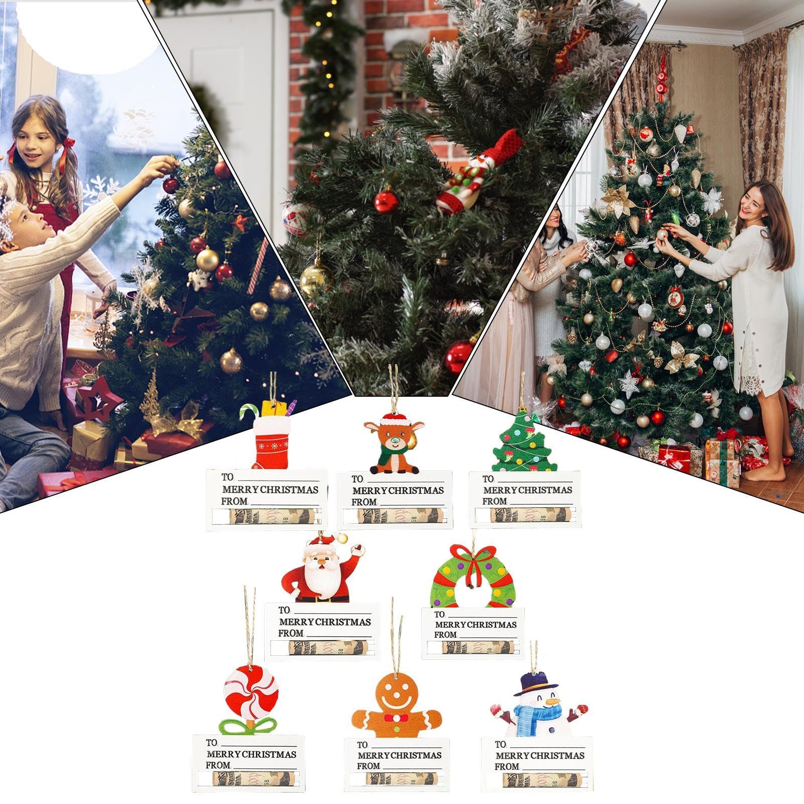 Porta dinero de Navidad para dinero en efectivo, 8 tarjetas de Navidad de madera, adornos de dinero para árbol de Navidad, tarjeta de dinero para dinero en efectivo