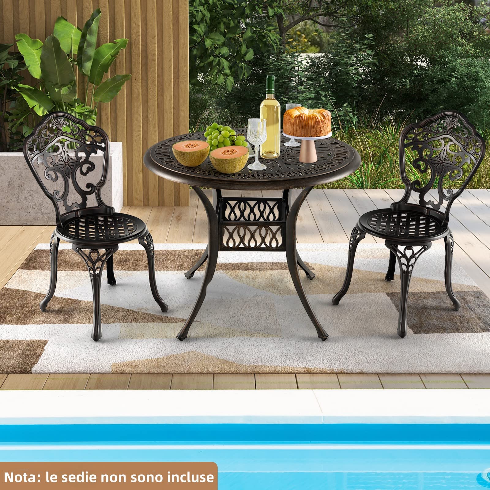 COSTWAY Tavolo da Pranzo 90 cm, con Foro per Ombrellone 5 cm | Tavolo da Esterno in Alluminio, Piedini Regolabili, Mobile Rotondo da Giardino Esterno, 90 x 74 cm