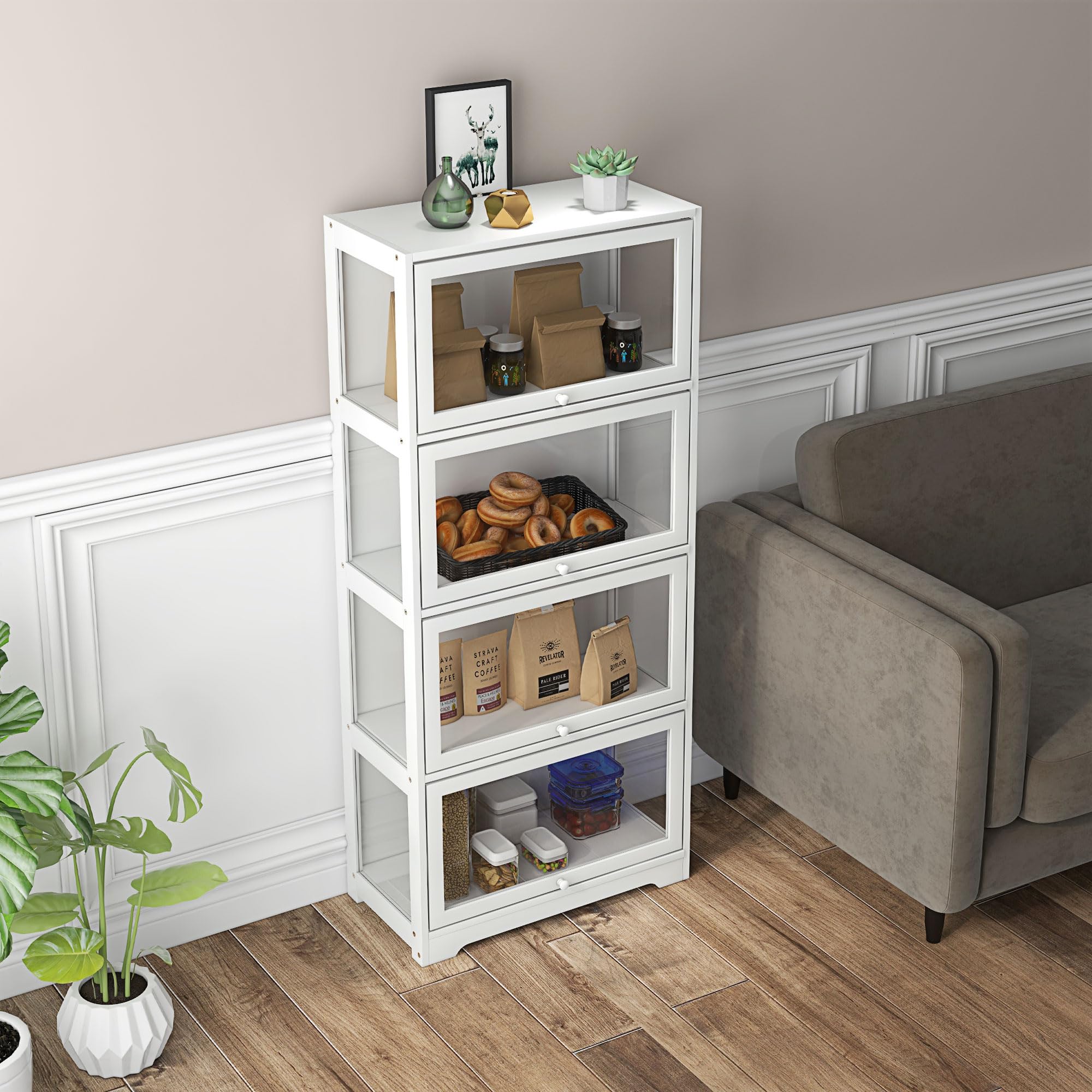 HOMCOM Vitrina de Coleccionista de 4 Niveles Armario Auxiliar con Puertas Abatibles de Acrílico Anti-vuelco Vitrina para Estudio Dormitorio Oficina 59x30x139 cm Blanco