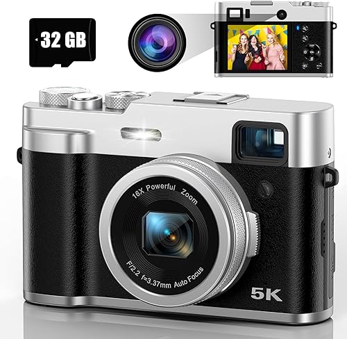 Cámara digital 5K con cámaras delanteras y traseras para fotografía, cámara de video con visor de enfoque automático UHD 5K Vlogging Cámara para