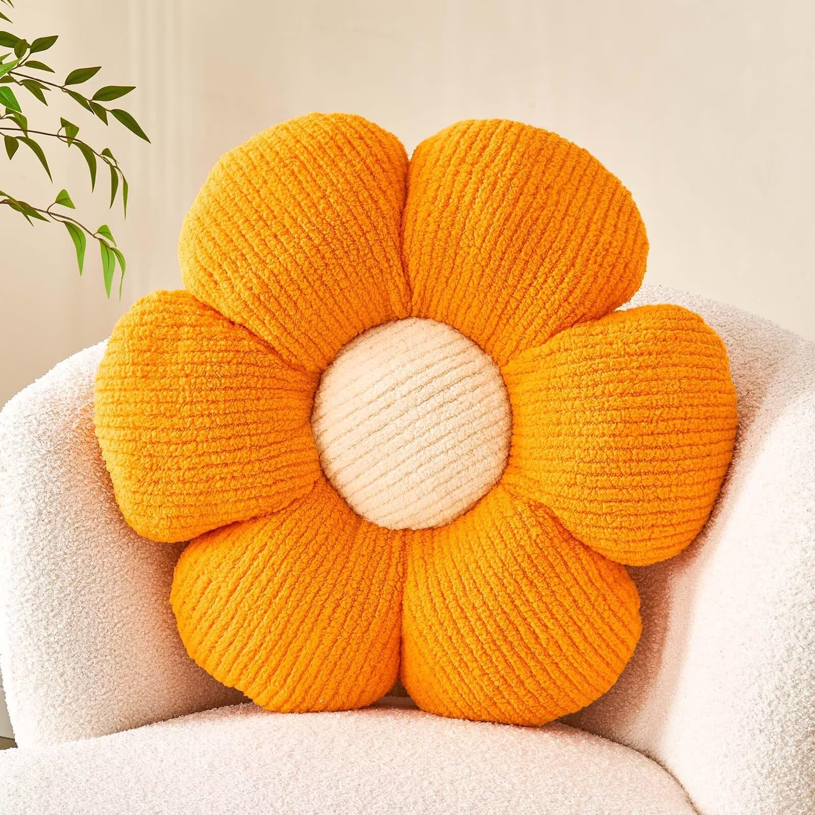 Kcvvcr Flower Throw Pillow, Soft Orange 17.7" Shaped Floor Pillow for Home Decor, Cute Aesthetic Plush Decorative Pillows for Bed, Sofa, Couch