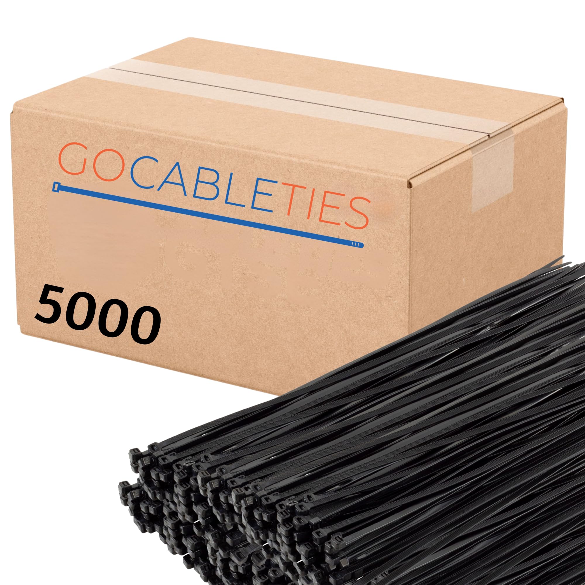 Gocableties Black Cable Ties, 200mm x 4.8mm, Bulk Pack of 5000, 8” Premium Nylon Zip Ties, Multi-Purpose Plastic Tie Wraps, Secure Self-Locking Mechanism, for Home, Garden, Office and DIY