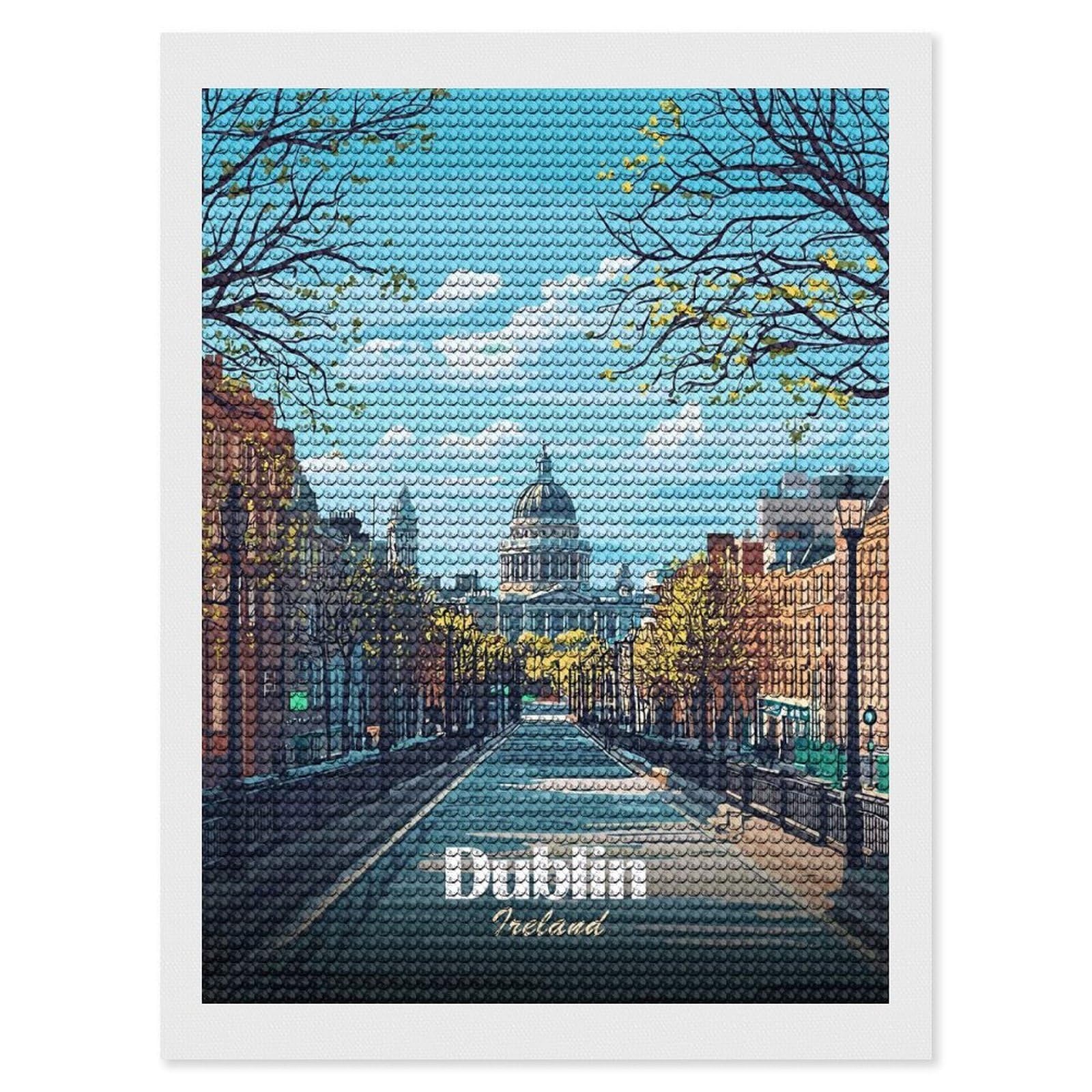 Junmoney Dublin, Ireland Cityscape Illustration Diamond Painting Set 12"x16", Modern Decor, for Beginners, Printed Canvas, Thoughtful Handmade Gift, with Tool Kit