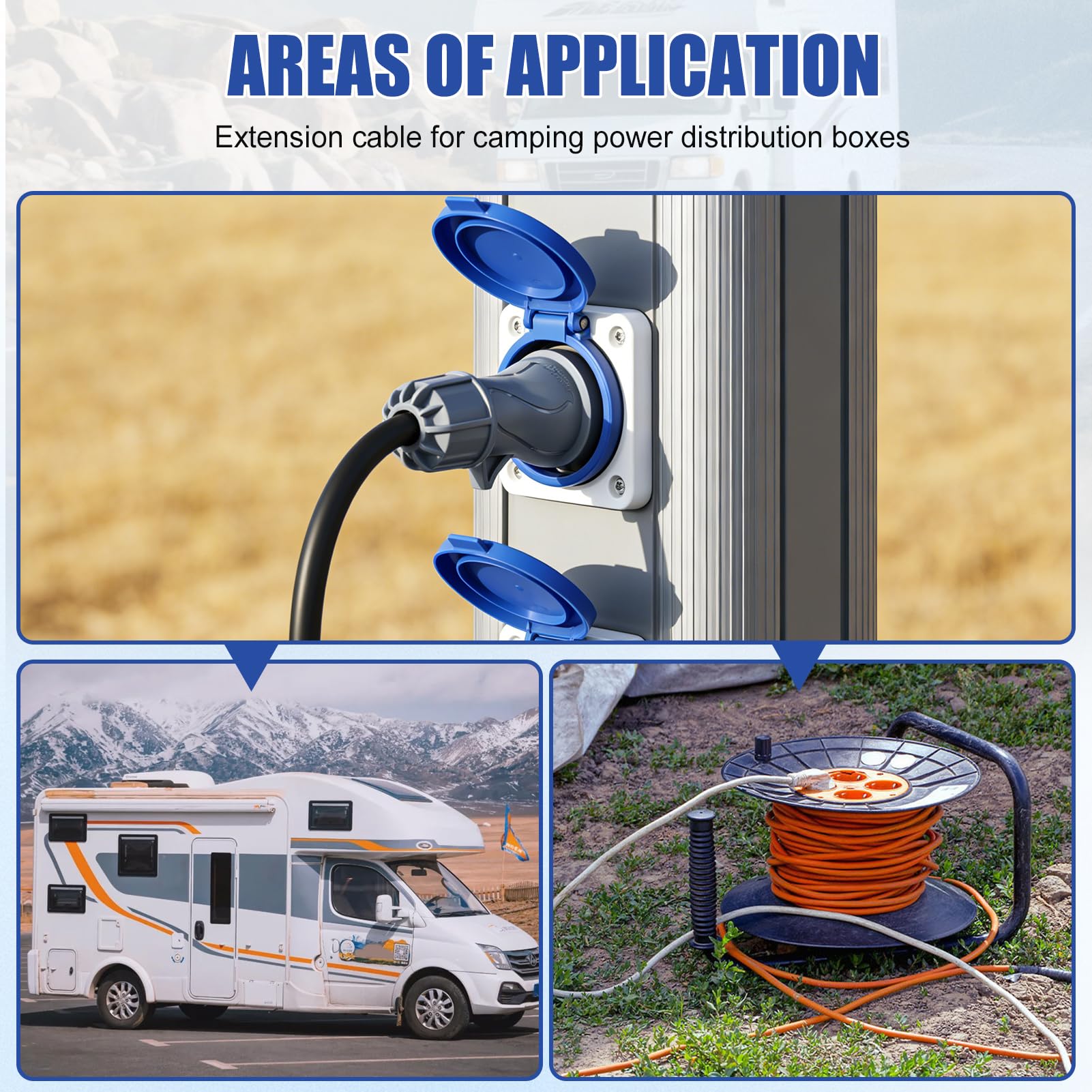 Adaptateur CEE Mâle vers Prise Schuko Femelle, Adaptateur Prise Camping Car Câble de 60cm H07RN-F3G 2,5 mm² Protection IP44, 250V 16A Adaptateur CEE pour Camping Car, Caravane, Chantier et Extérieur