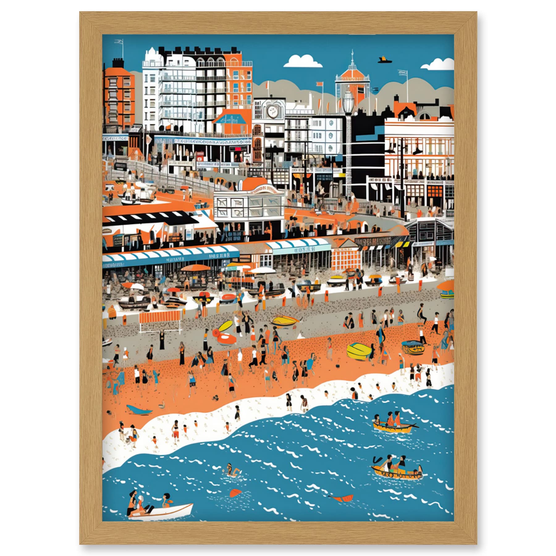 Artery8 Brighton Beach and Palace Pier Modern Abstract Artwork Framed Wall Art Print A4