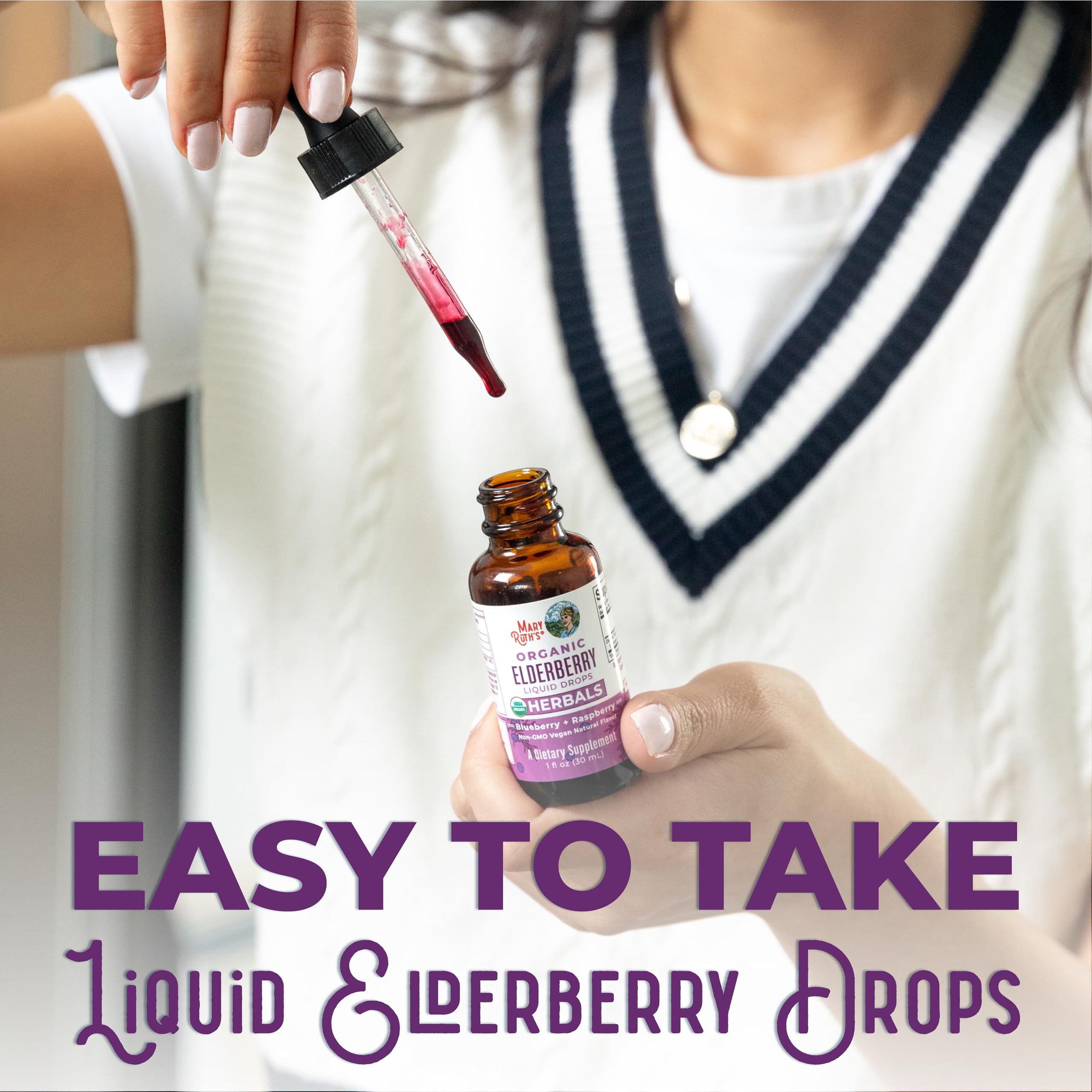 MaryRuth's, Elderberry Drops, 30ml, 150mg Holunder-Extrakt je Dosis, Holunder-Blaubeergeschmack, Vegan, Glutenfrei, Sojafrei, GMO frei
