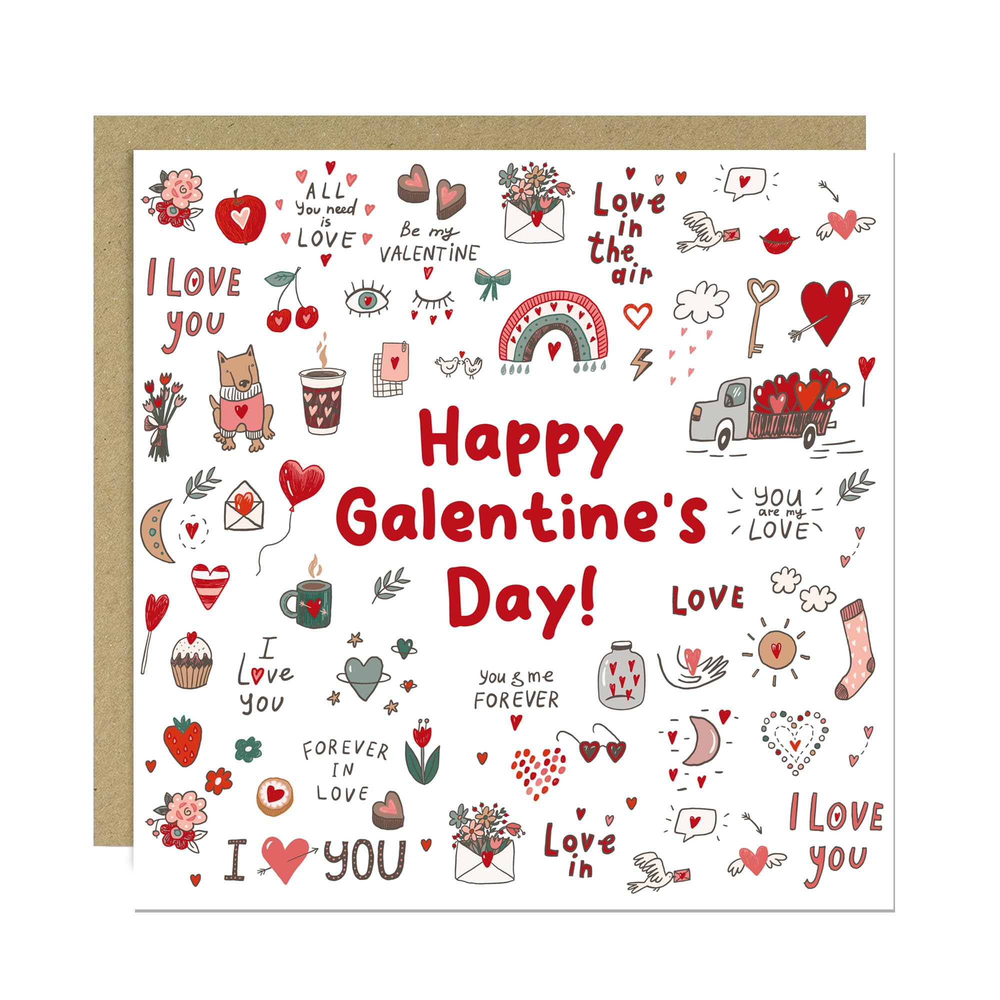 RED OCEAN Valentines Day Doodle Cards For Best Friend, Happy Galentines Day Card, Galentines Day Card For Friend, Valentines Day Card For Women Her, 14x14 Card With Envelope