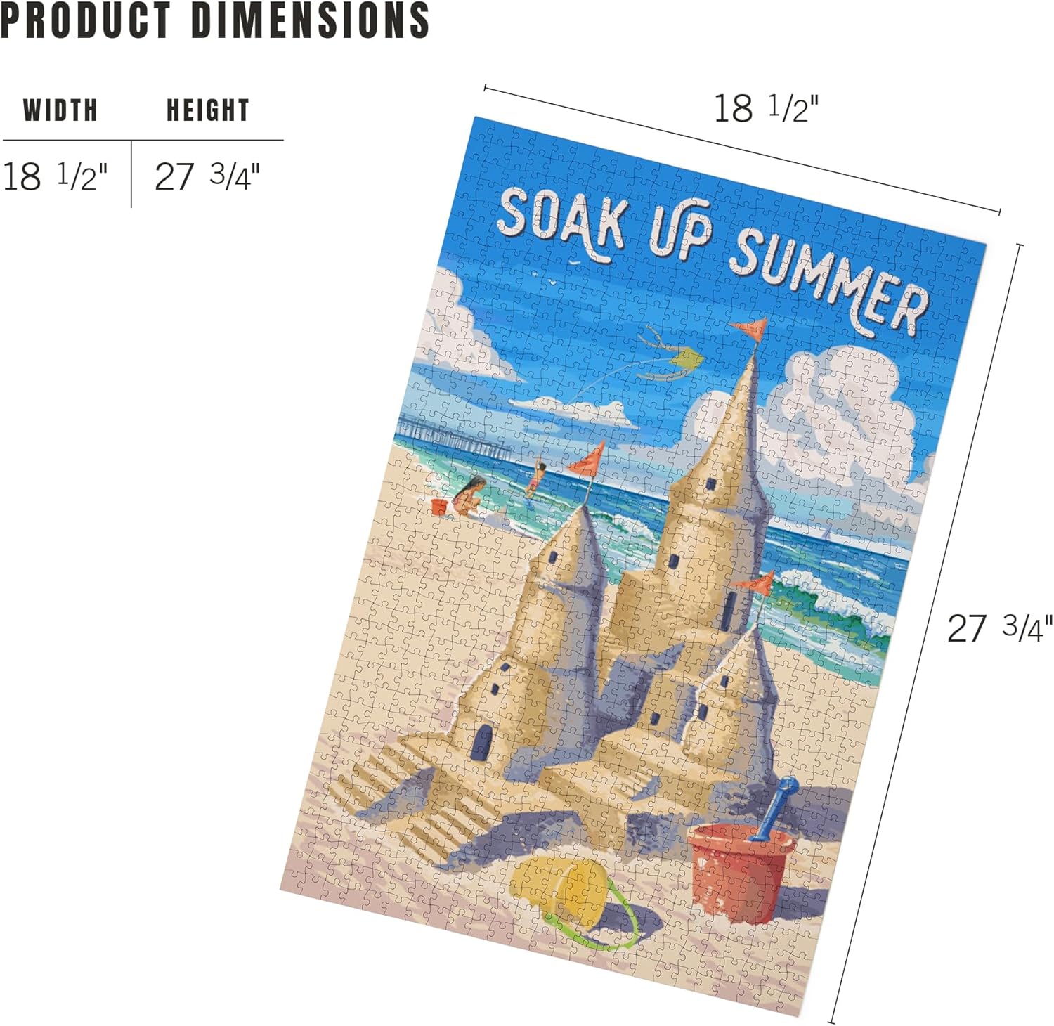 "Lantern Press Painterly, Soak Up Summer, Sand Castle,, 1000 Piece Jigsaw Puzzle for Adults, Made in USA with Reference Poster"
