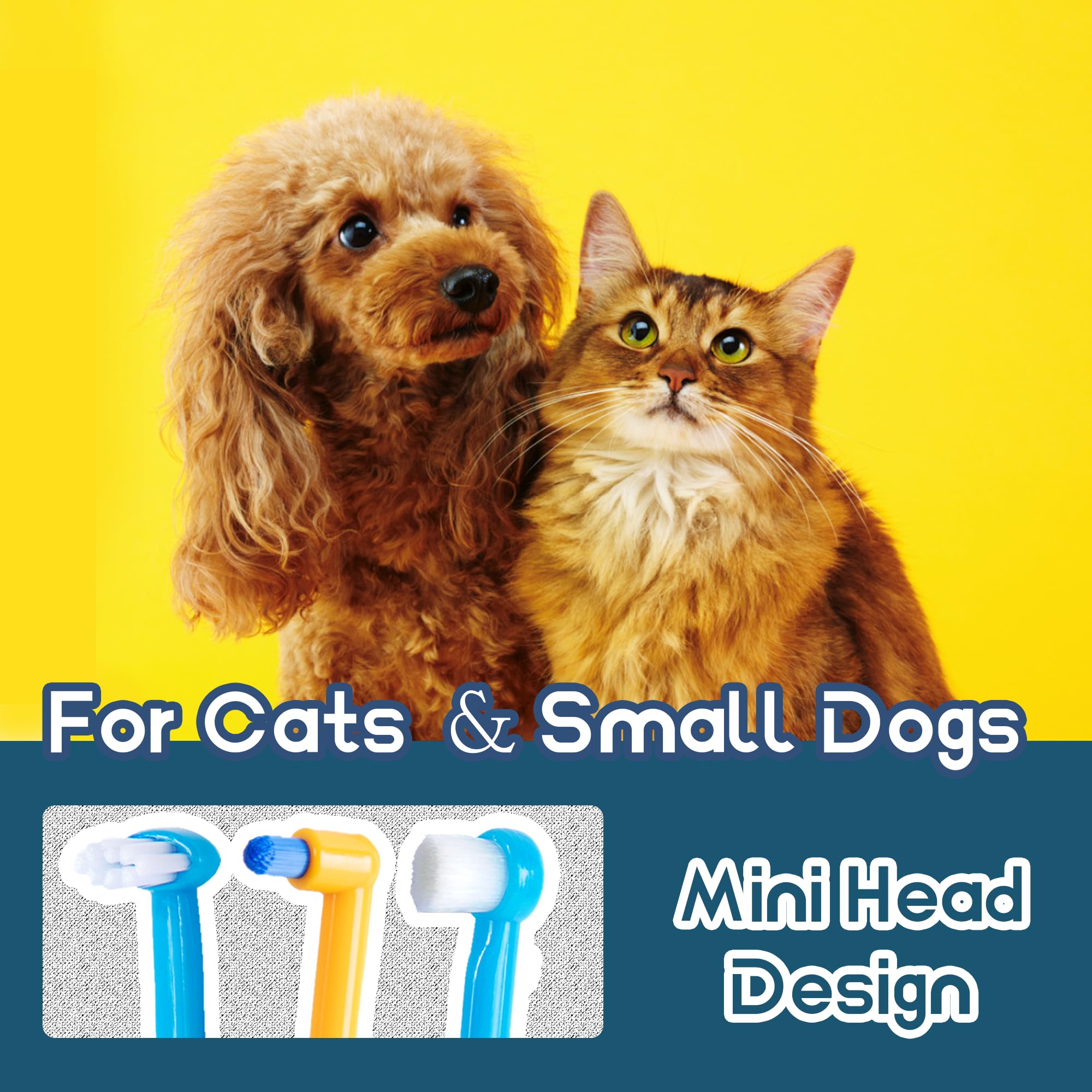 Cepillo de dientes para perros pequeños, kit de cepillado de dientes de gato y cachorro, mini cepillo de dientes de cabeza horizontal para gatitos y mascotas pequeñas, cepillos de dientes