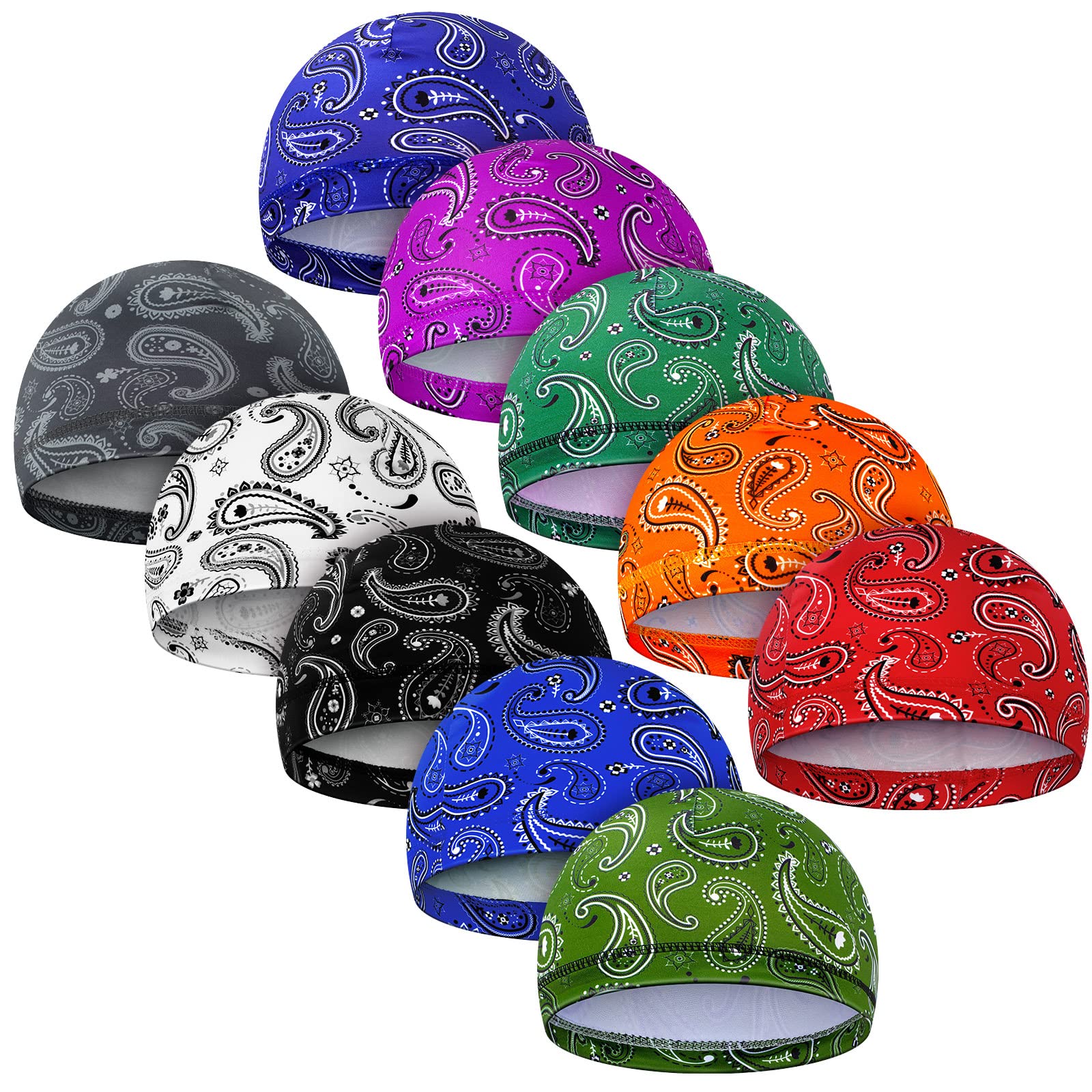 Tarpop 10 Pcs Men Skull Caps Cooling Welding Hard Helmet Liner Cycling Skull Caps Wicking Beanie Do Rag Head Wrap for Men