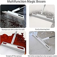 Vista 3 de Escoba mágica multifunción, escoba de silicona con mango largo de 56 pulgadas, escoba de aire, escoba de aire para piso, baño, cocina, ducha, Azul