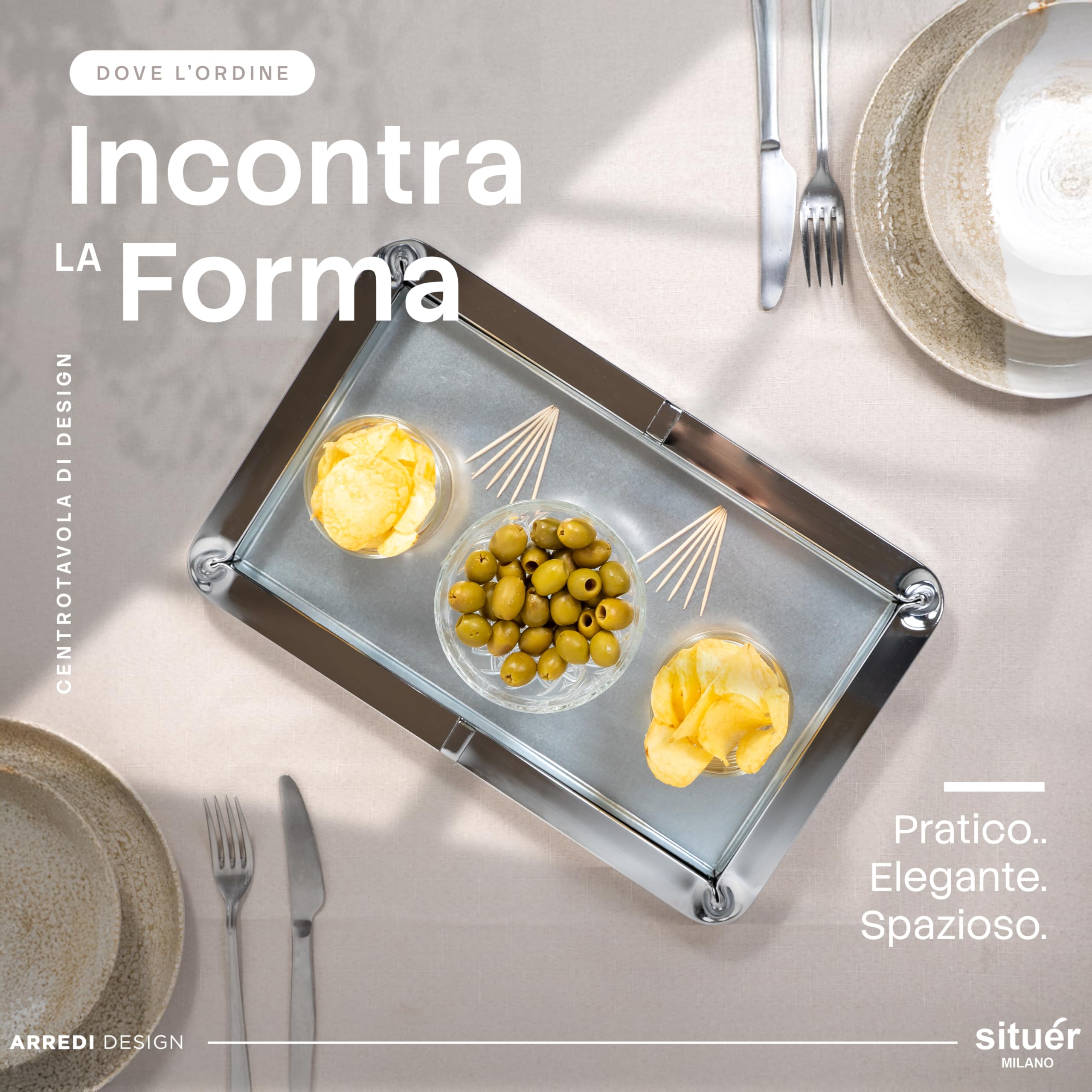 Situér Milano Svuotatasche Design Moderno con Piega Brevettata 40x25cm in Metallo Cromato Made in Italy - Vassoio Portaoggetti Versatile, Elegante e Raffinato