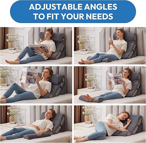 Miniatura 3 de Juego de 3 almohadas de cuña para después de la cirugía, almohada de espalda para sentarse en la cama, almohada de cuña de espuma 10 en 1 para