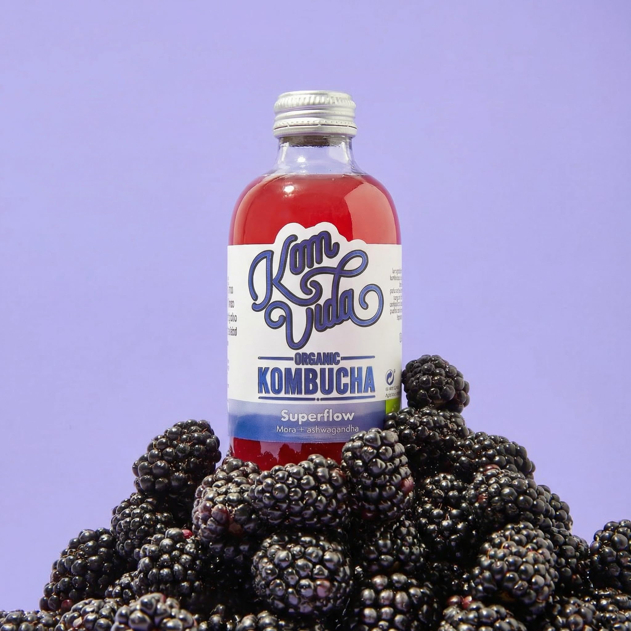 Komvida Kombucha Pack 12x250ml - Bebida Ecológica de Té fermentado, Probióticos Naturales, Sin Azúcares Añadidos - Sabor Superflow