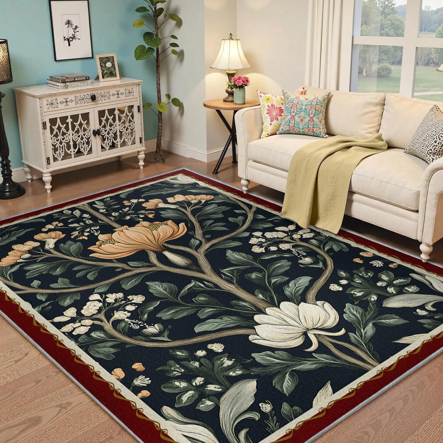 Tapis de salon gothique floral 180x240cm moquette fine sol anti-poussière