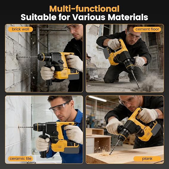 SDS Drill Cordless Compatible with DeWalt 20V Max Battery, 800W Brushless SDS Hammer Drill with 5 Drill Bits, 1700RPM 4470BPM Rotary Hammer for Concrete Masonry Wood (Batteries & Charger NOT Included)