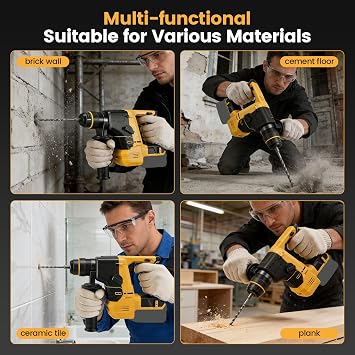 SDS Drill Cordless Compatible with DeWalt 20V Max Battery, 800W Brushless SDS Hammer Drill with 5 Drill Bits, 1700RPM 4470BPM Rotary Hammer for Concrete Masonry Wood (Batteries & Charger NOT Included)