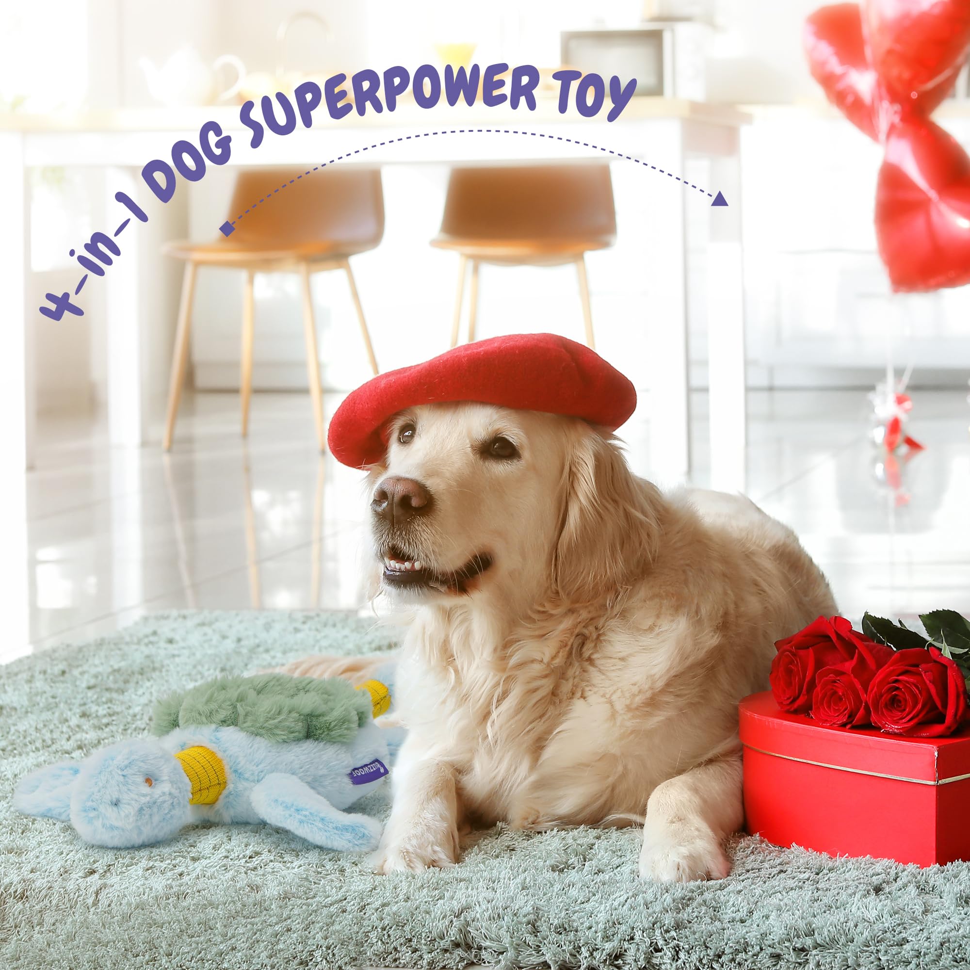 Fuzzwoof Jouet couineur pour chien, jouet tortue à tirer et froisser pour chien, jouet interactif en peluche robuste pour les garder occupés