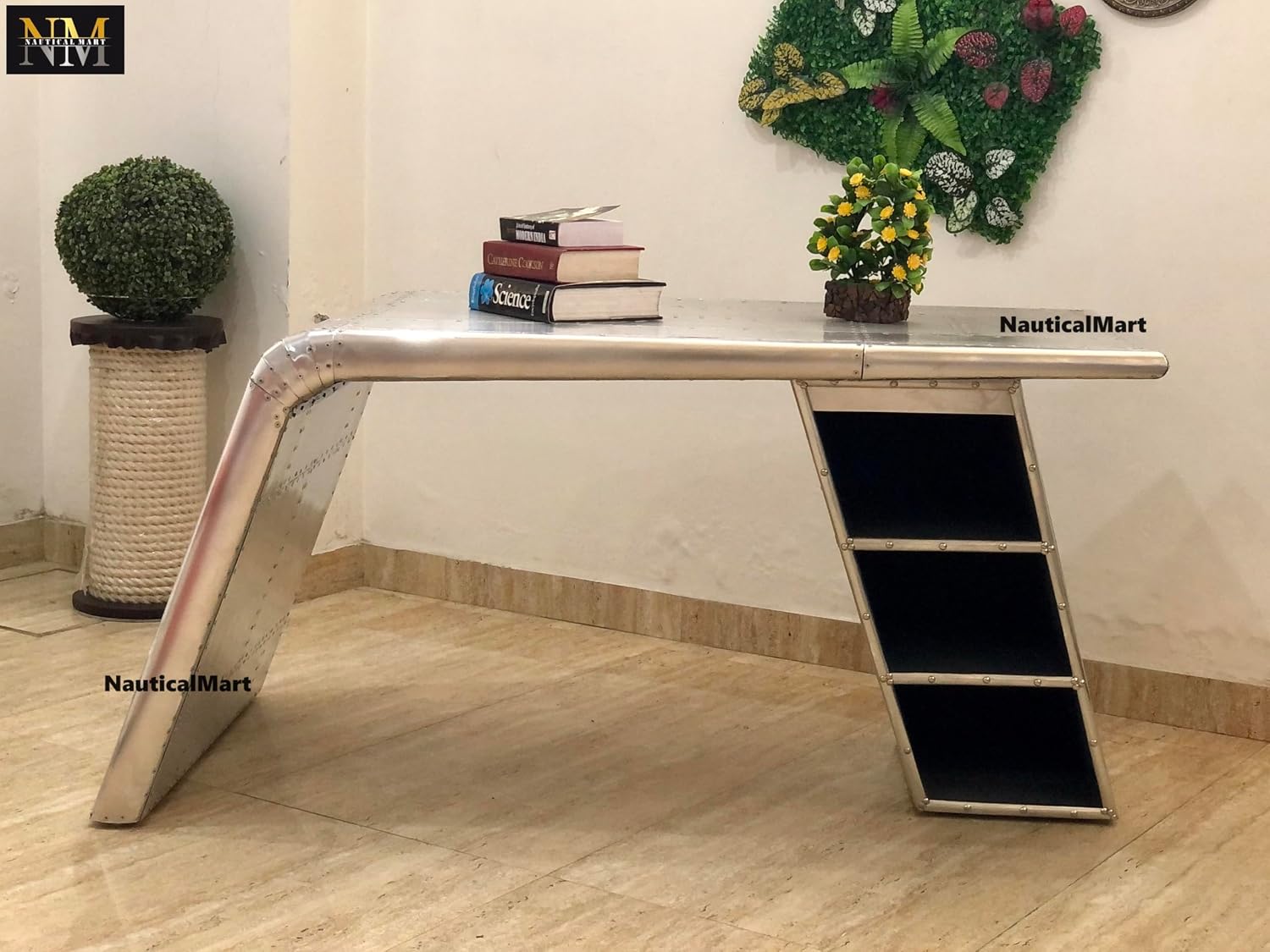 NauticalMart Vintage Aluminium Elegant Aviator Wings Desk Table