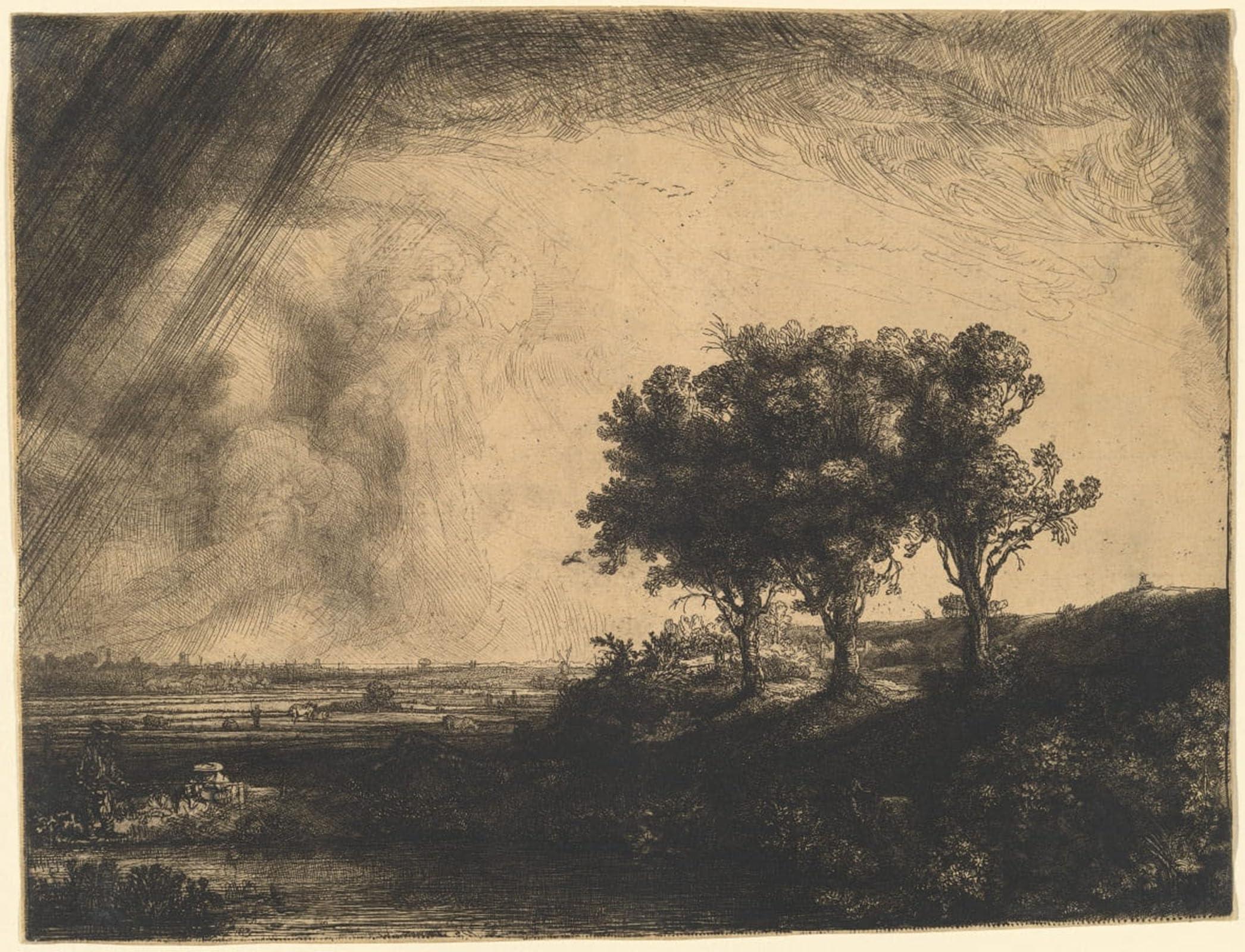 ARTXLXXBN Famous Art Print Poster Vintage Wall Art The three trees by Rembrandt van Rijn Canvas Art Poster for Home Decor 60x90cm