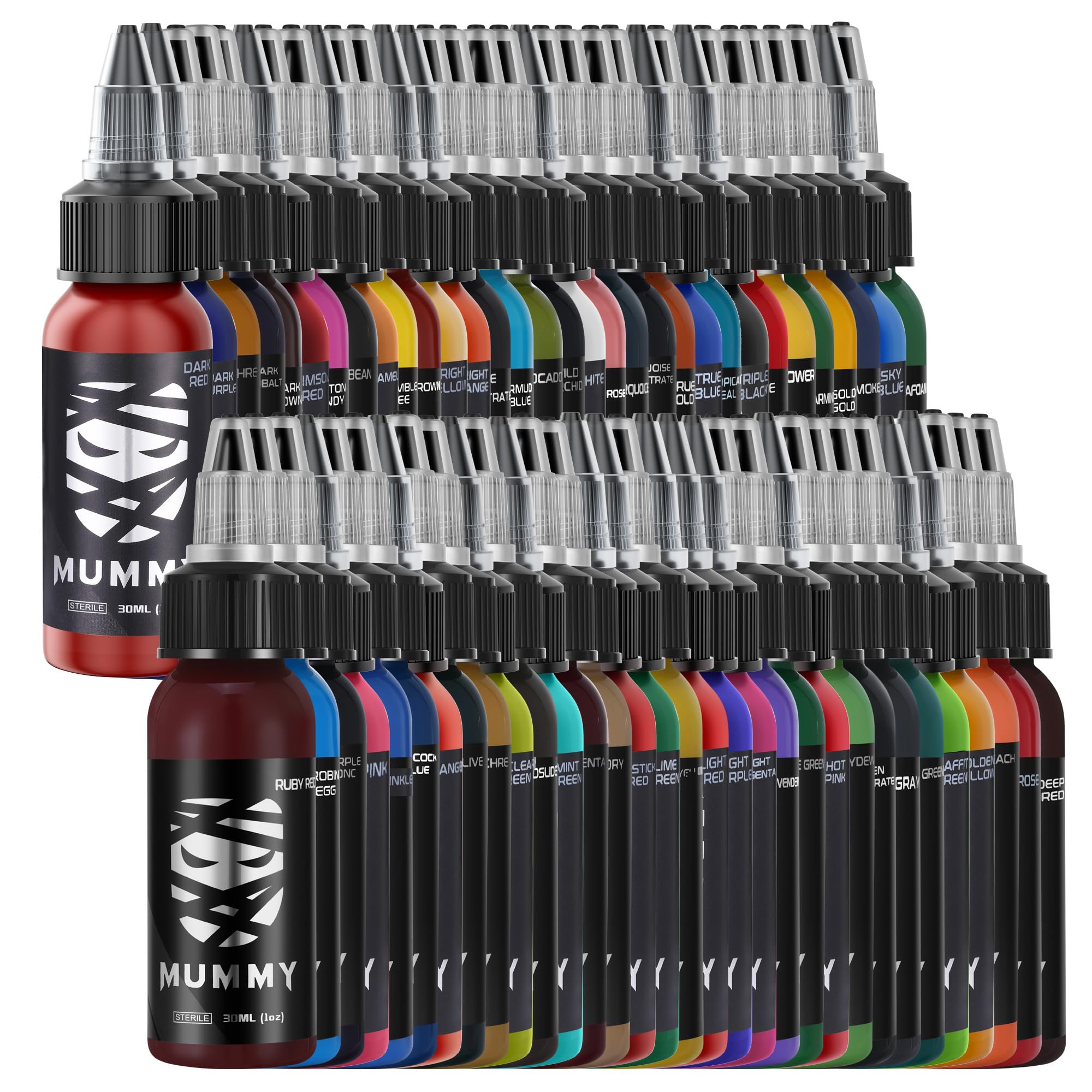 Mummy Anubis Tattoo Ink Set 64 Colors Evenly Long Lasting Vibrant and Bright, No Irritation Set 1 oz(30ml)