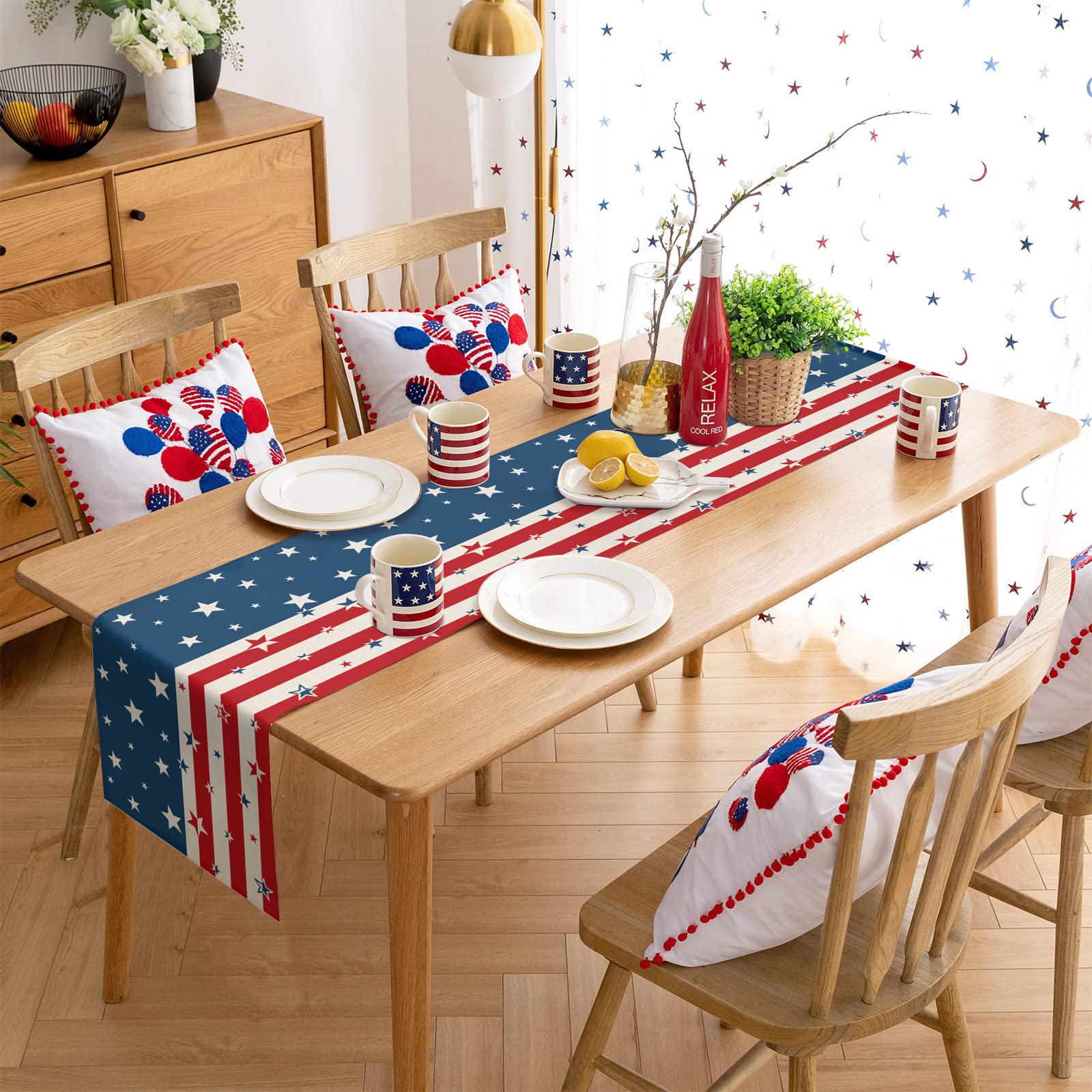 Amazon｜独立記念日 テーブルランナー 長さ33.02cm 麻布 テーブル