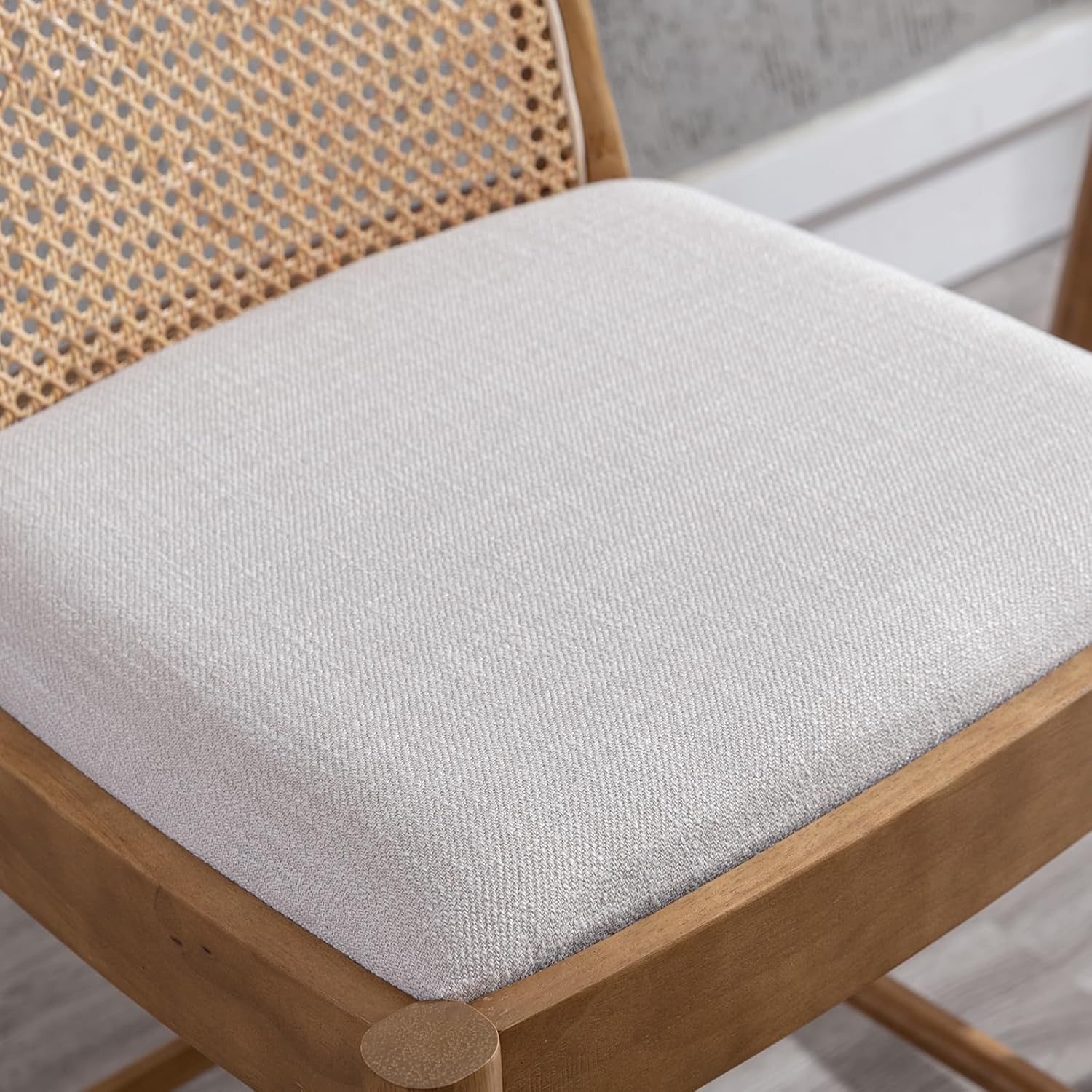 Counter Height Bar Stools Set of 4, Modern Upholstered Bar Chairs with Cane Backs, 26'' Height Rattan Counter Stools for Kitchen Island/Home Bar/Cafe, Beige