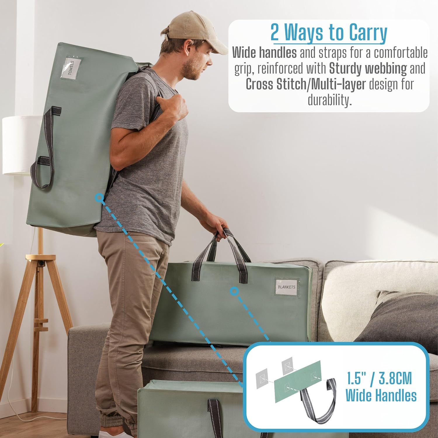 VENO 6 Pack Heavy-Duty Moving Bags (4 with Sturdy Side Handles, 2 with Backpack Straps)