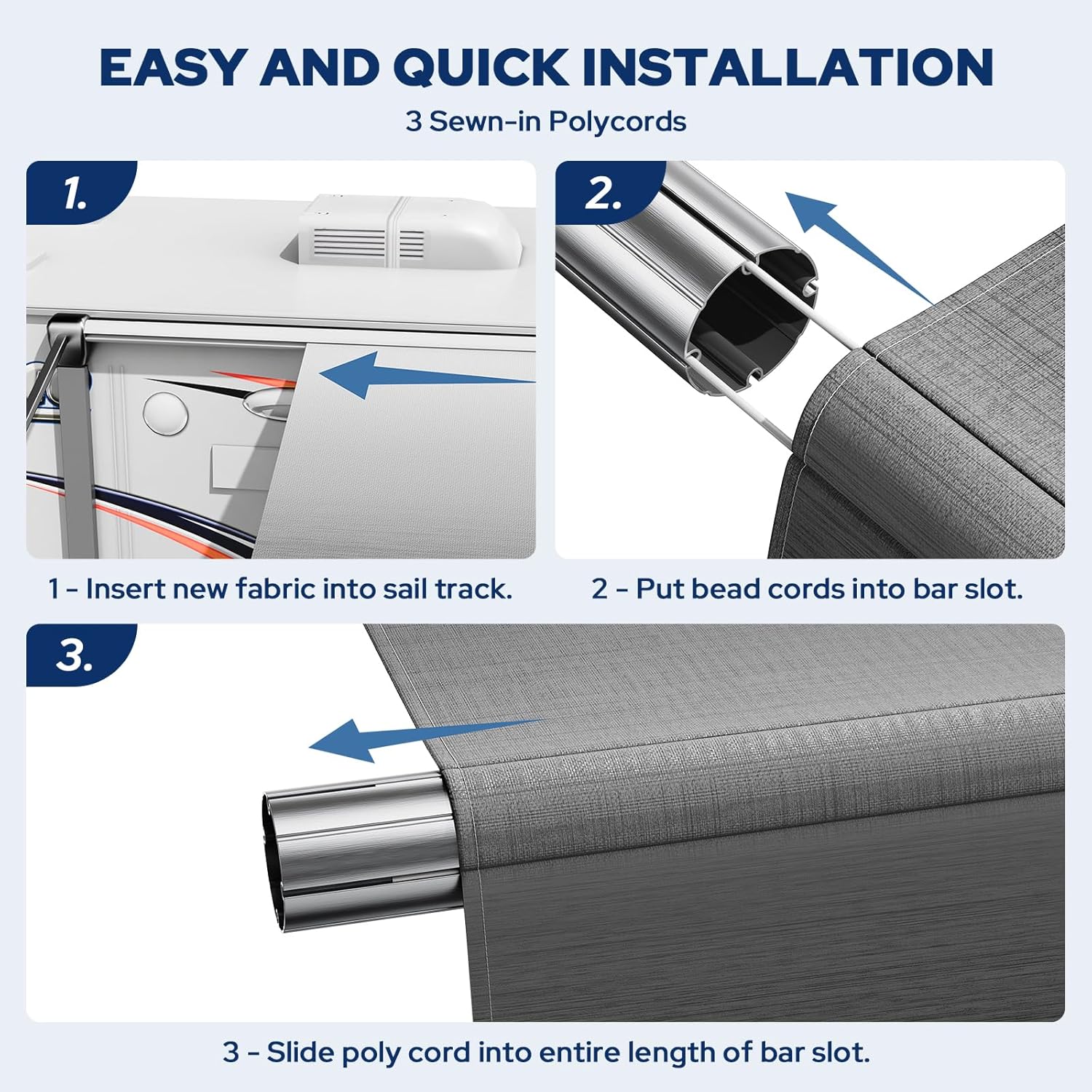RV Awning Fabric Replacement, Upgraded 19.5oz Heavy Duty Material, Outdoor Vinyl Canopy for Trailer and Motorhome Awning- 18'(Fabric 17'2"), Gray