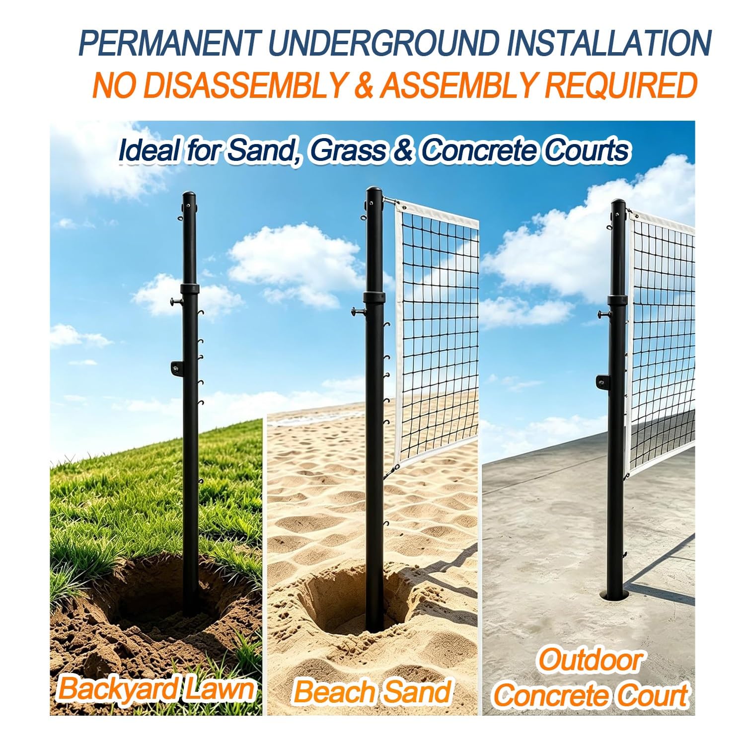 Poteaux De Filet De Volley-Ball, Poteaux De Beach-Volley Portables | Avec Fourreaux De Sol, Idéal Pour Les Gymnases Scolaires, Les Pelouses, Les Plages De Sa-ble Et Les Sols En Béton