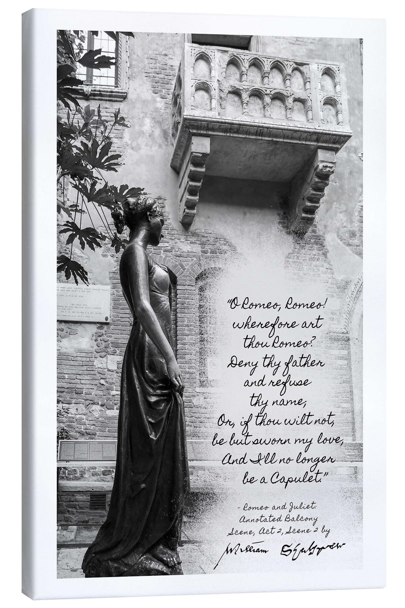 Posterlounge Balcony scene, Romeo and Juliet Stampa su tela | 70 x 100 cm Nero e Bianco Quadri Decorazione per pareti