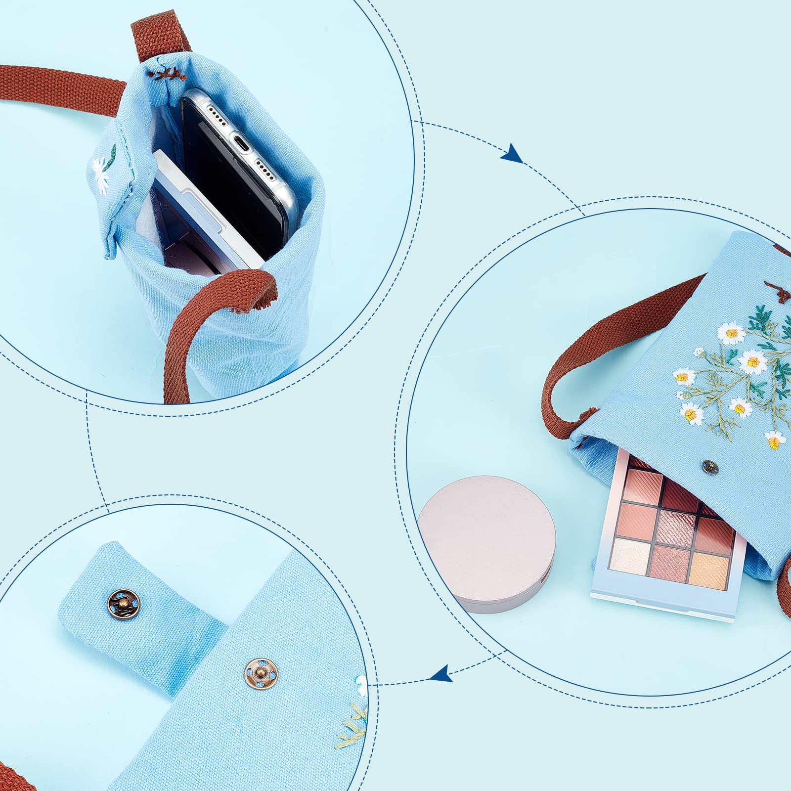 Kit Broderie DIY Sac Bandoulière - Motif Fleur Marguerite - Matériel Complet Débutant