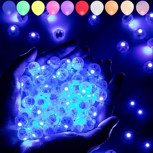 Miniatura 1 de Aogist 100 luces de globo azul con lazo para colgar, mini luces de bola LED para bebidas, luz redonda pequeña para linternas de papel, globos,