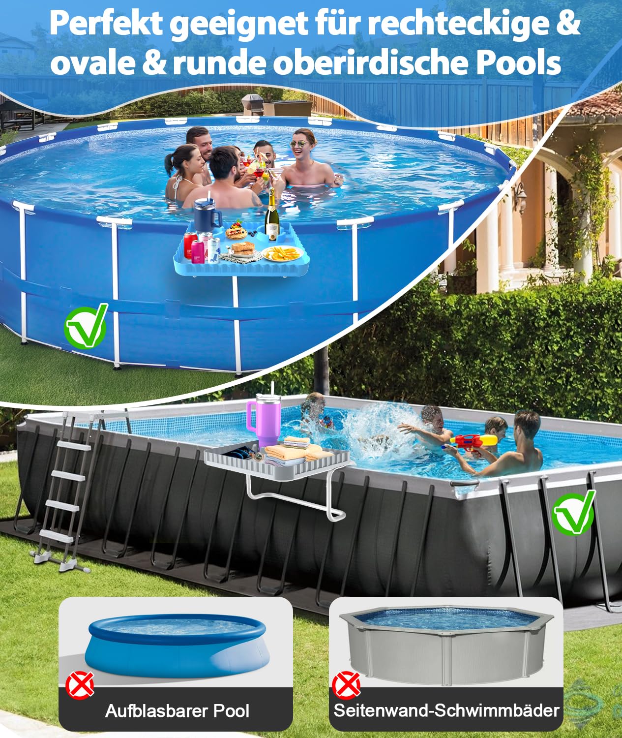 Table de piscine bar portable bleu pour piscines hors sol rondes rectangulaires ovales accessoires