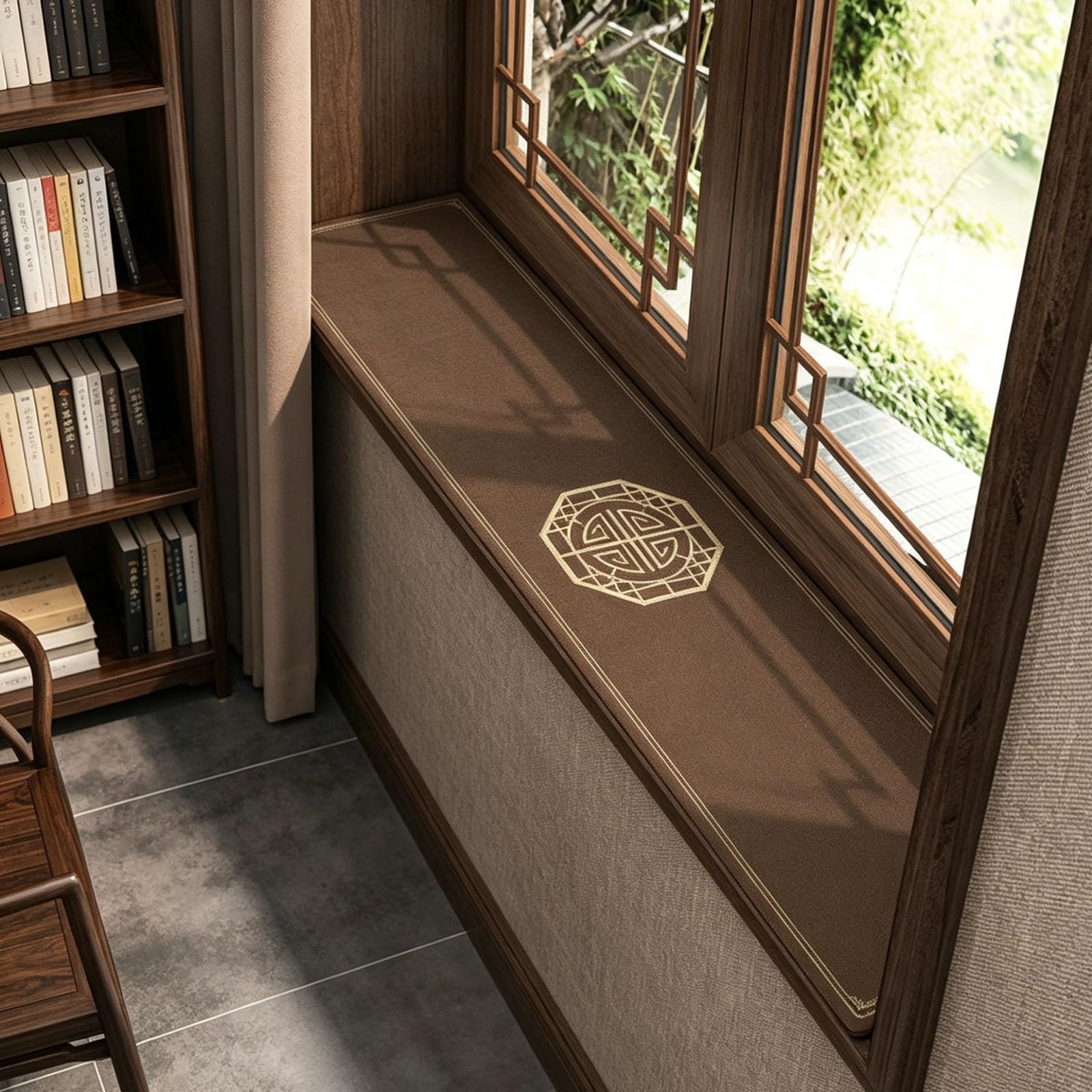 HDYZJQ Waterproof Window Sill Mat Leather with Non Slip Backing, 10 15 20 25 36 41 Cm Wide Rubber Mat for Bay Window Customizable, Balcony Decoration Cushion Cover(Brown,39x4in(99x10cm))