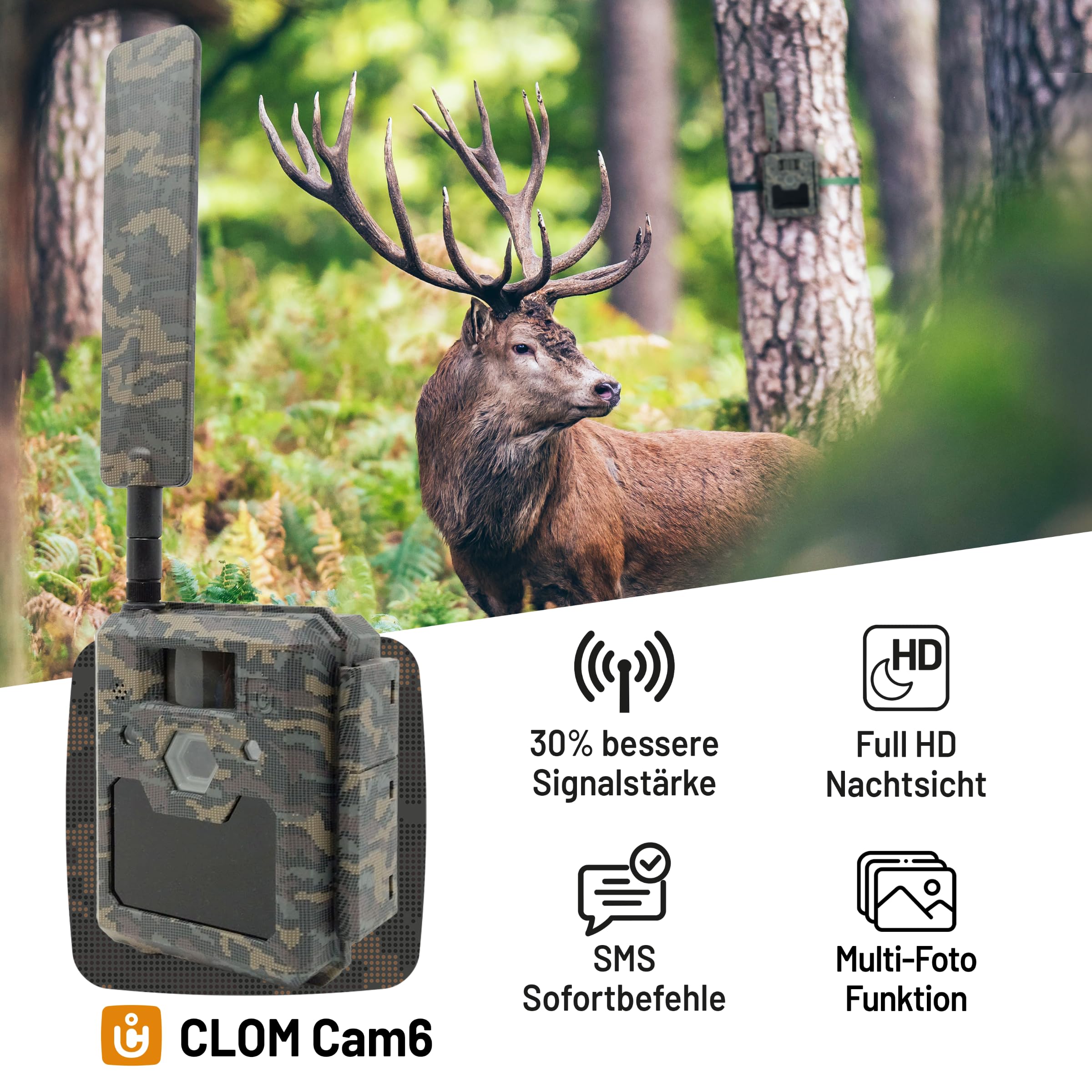 icuserver ICU CLOM Cam 6 - ICU Wildkamera 4G mit Full HD Bildern und Videoqualität, Nachtsicht, Bewegungssensor und Handyübertragung, inklusive 16GB SD-Karte mit Bewegungsmelder und App