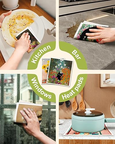 Miniatura 6 de Paños de cocina suecos reutilizables para lavar platos, absorbentes, de secado rápido, esponja sueca, bonito patrón para decorar, paquete de 6