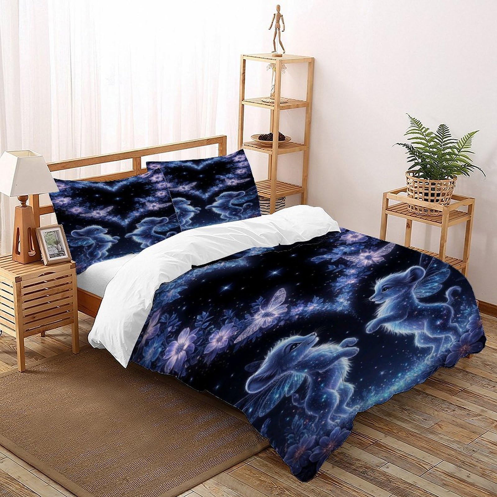 Parure de couette magique animaux stellaires pour illuminer votre chambre d'adulte
