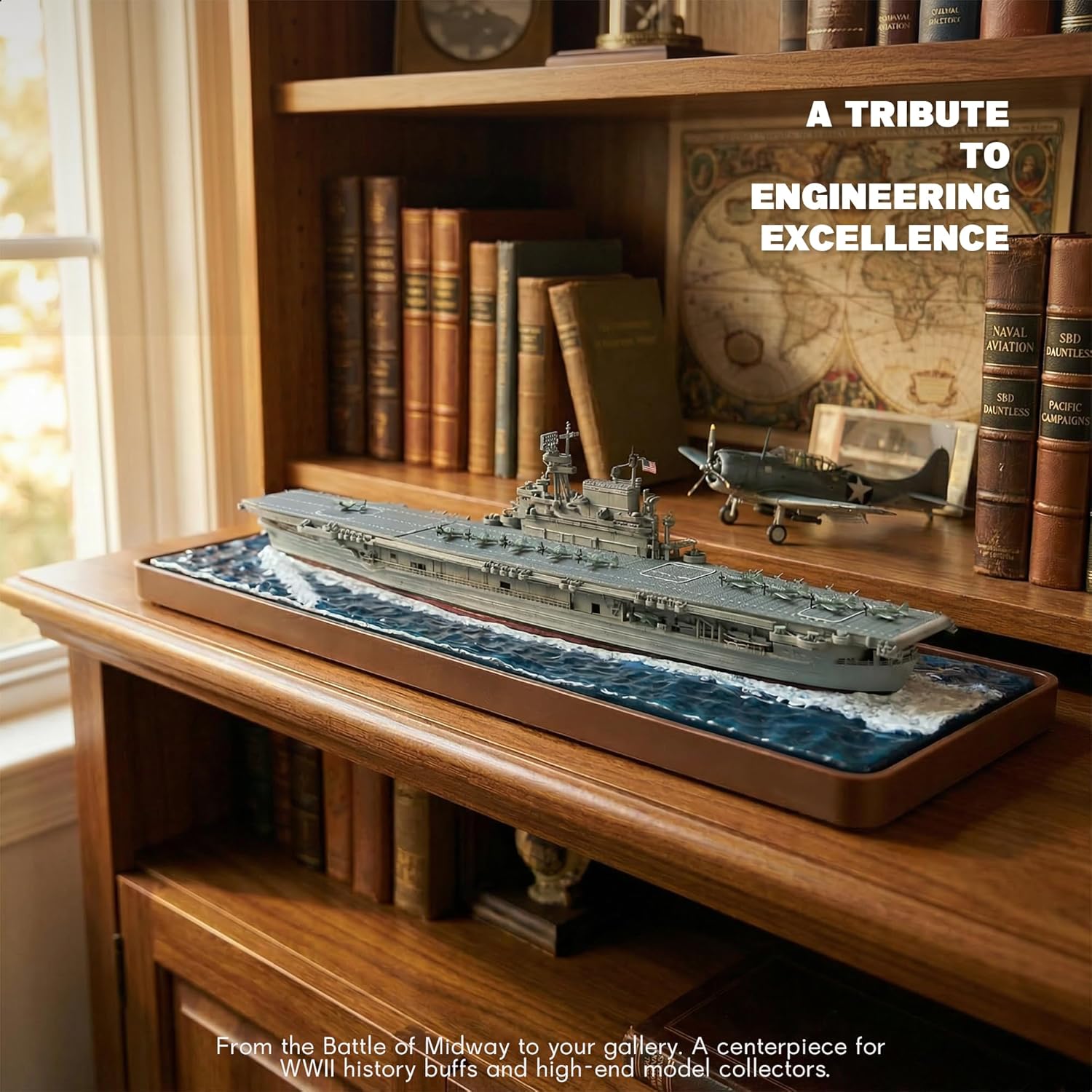 1/700 USS Enterprise CV-6 Aircraft Carrier ABS + Alloy Diecast Boat Model World War II Pacific War Aircraft Carrier Diecast Model with Display Stand and Dust Box Collection Gift for Adult