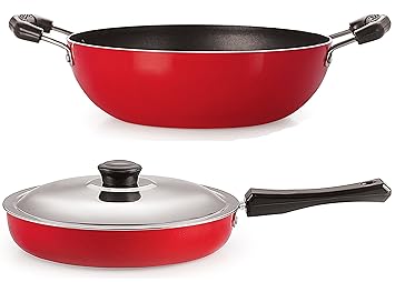 Nirlon Non-Stick Aluminium Cookware Set, 2-Pieces, Red/Black