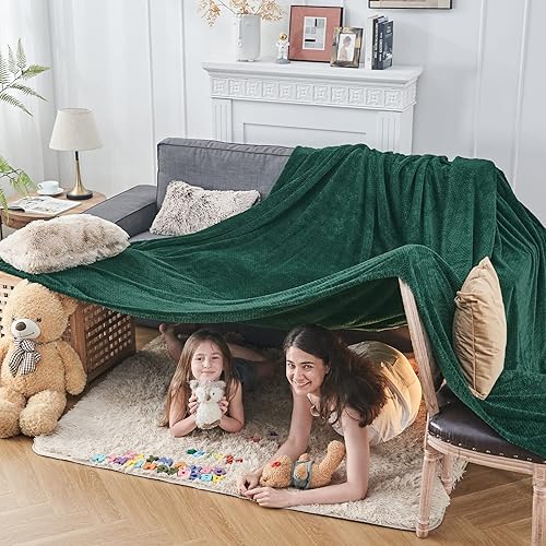 Miniatura 2 de NEWCOSPLAY Manta súper suave tamaño Queen, de franela sedosa de alta calidad, con patrón de hojas, ligera, para todas las estaciones (verde bosque,