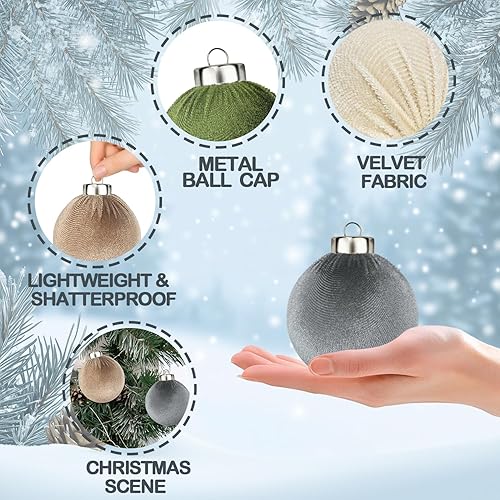 Miniatura 4 de Adornos de bola de terciopelo de 3.15 pulgadas para árbol de Navidad, 15 piezas, juego de adornos de bombillas de Navidad flocadas neutrales