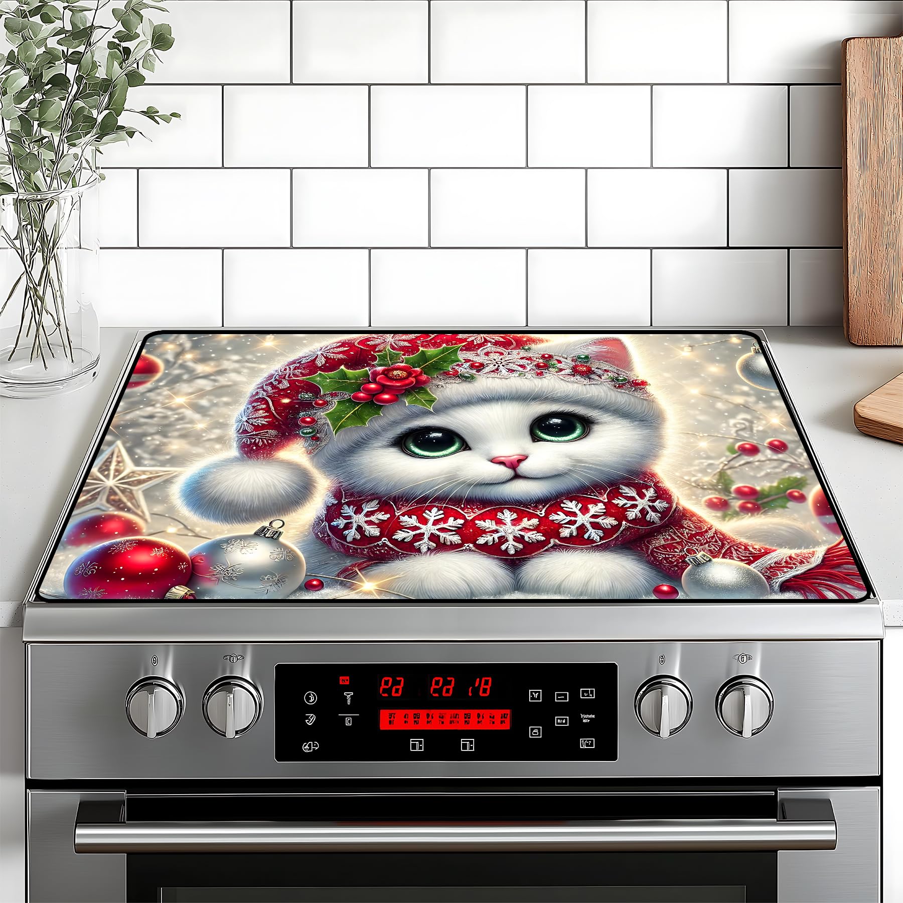 Christmas Stove Top Cover Snowman Stove Top Cover for Home Decoration Kitchen Pad Non-Stick Washable Cooktop Covers Countertop Protector Keep Stove Clean 28"x20" (Cat)
