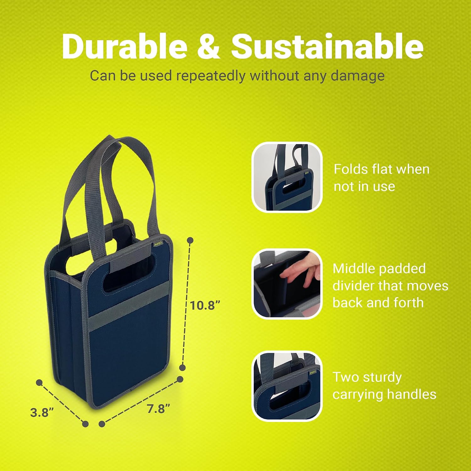 meori – Collapsible 2 Bottle Wine Carrier, Durable Wine Tote Bag, Tear-Resistant Drink Tote Bags for Alcohol, Foldable Drink Carrier, Portable Wine Carrier, 2 Bottle Wine Gift Bag, Marine Blue
